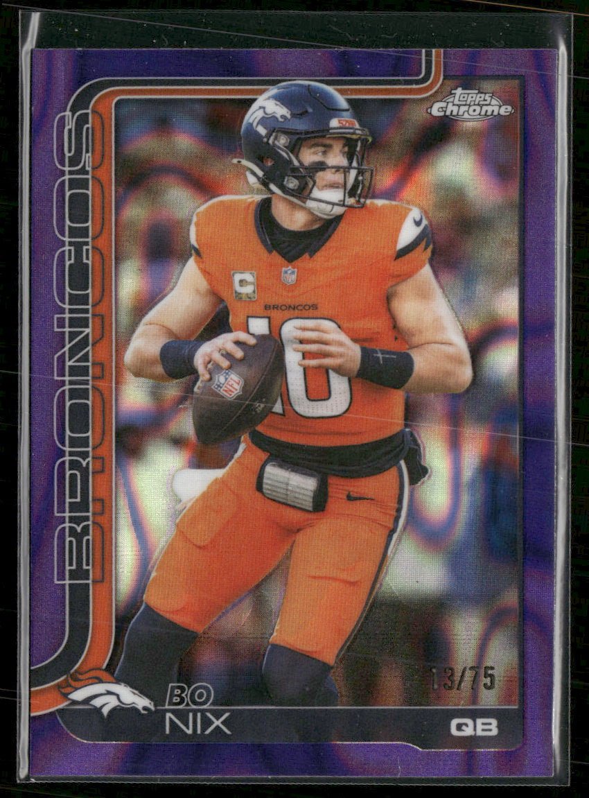59231288-front 2025 Topps Chrome Purple Lava Bo Nix #/75 #88 - Image 1