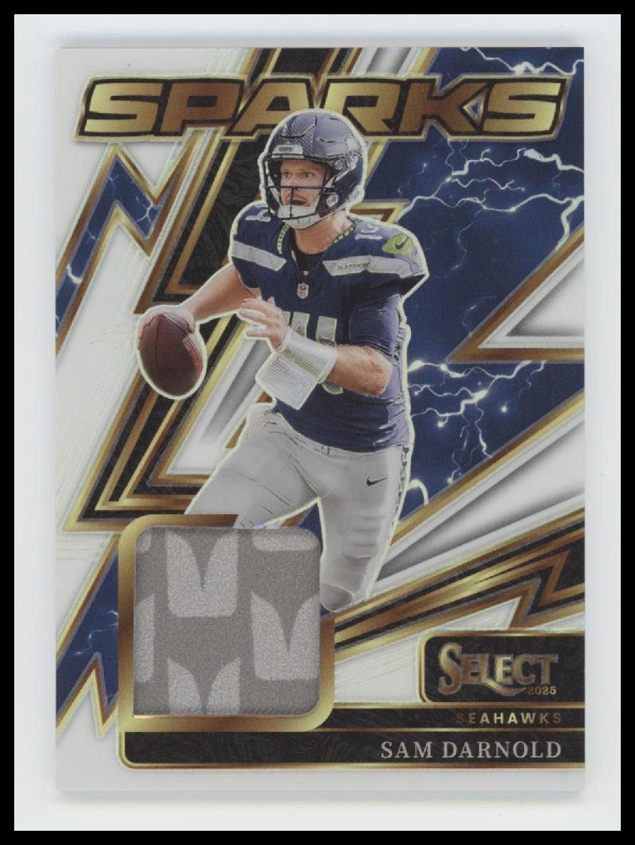 59243436-front 2025 Panini Select Sparks White Prizm Sam Darnold #/99 #SPK-SDD - Image 1
