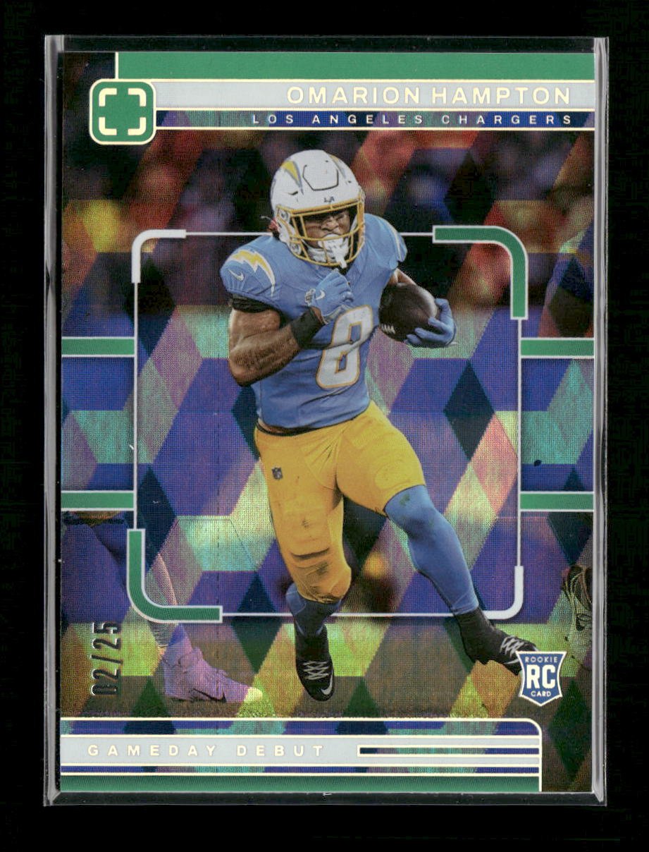 59326709-front 2025 Panini Photogenic Gameday Debut Green Omarion Hampton #/25 #6 - Image 1