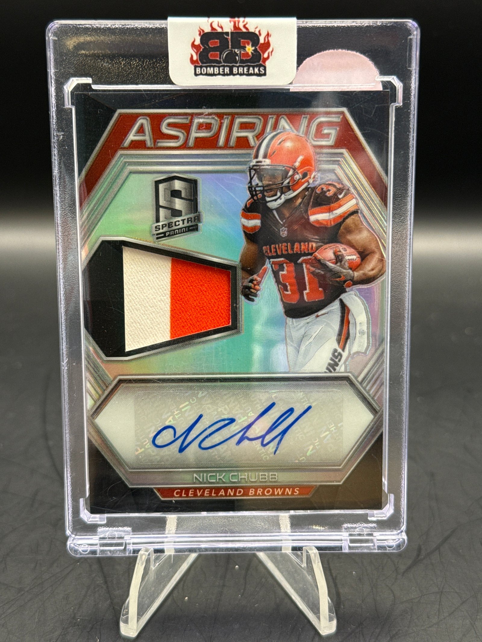 5C92B6E4-14EB-4707-B9F1-19BBCE679CD0 Nick Chubb 2018 Panini Spectra Rookie Patch Auto 80/149 - Image 1