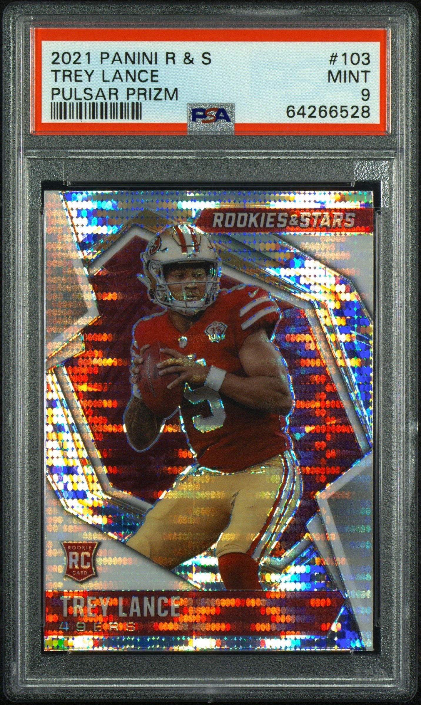64266528 Trey Lance 2021 Panini Rookies & Stars Pulsar Prizm Rookie Card #103 PSA 9 Mint - Image 1
