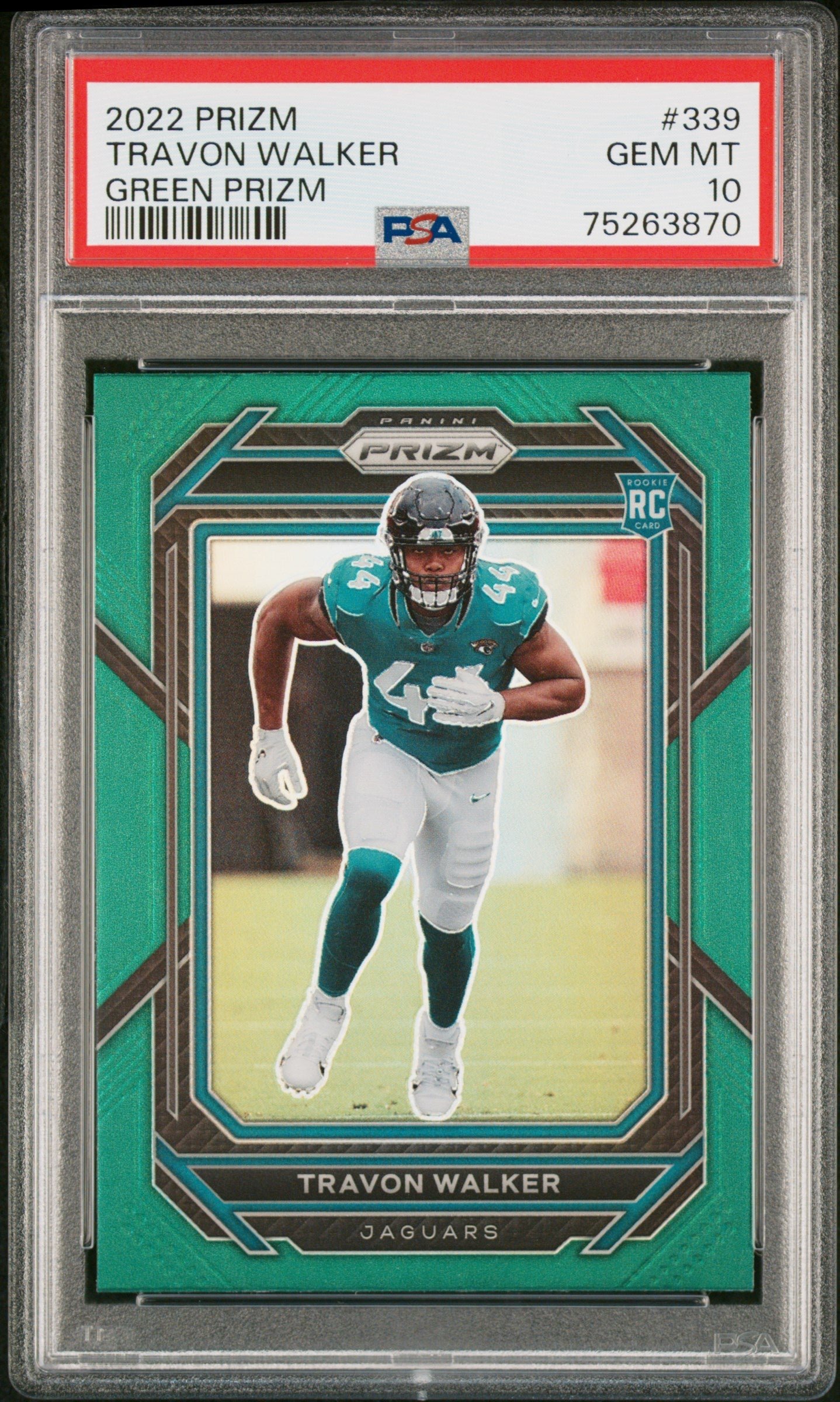 75263870 Travon Walker Jaguars 2022 Prizm Green Prizm Rookie Card #339 PSA10 Gem Mint - Image 1