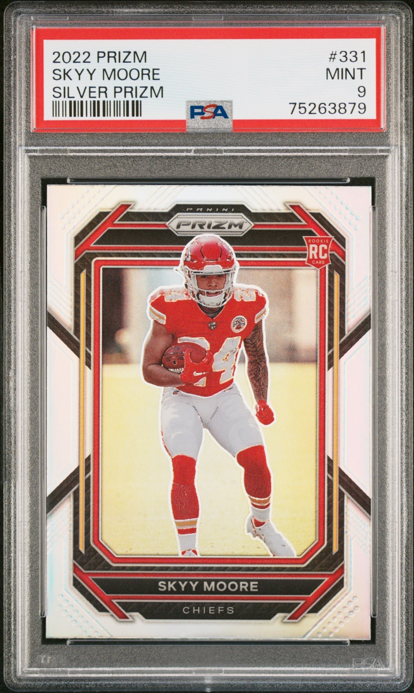 75263879 Skyy Moore Chiefs 2022 Panini Prizm Silver Prizm Rookie Card #331 PSA 9 Mint - Image 1