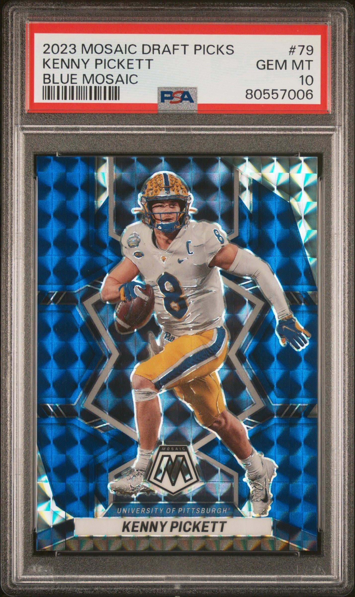 80557006 Kenny Pickett Panthers 2023 Mosaic Draft Picks Blue Mosaic Card /75 PSA 10 - Image 1