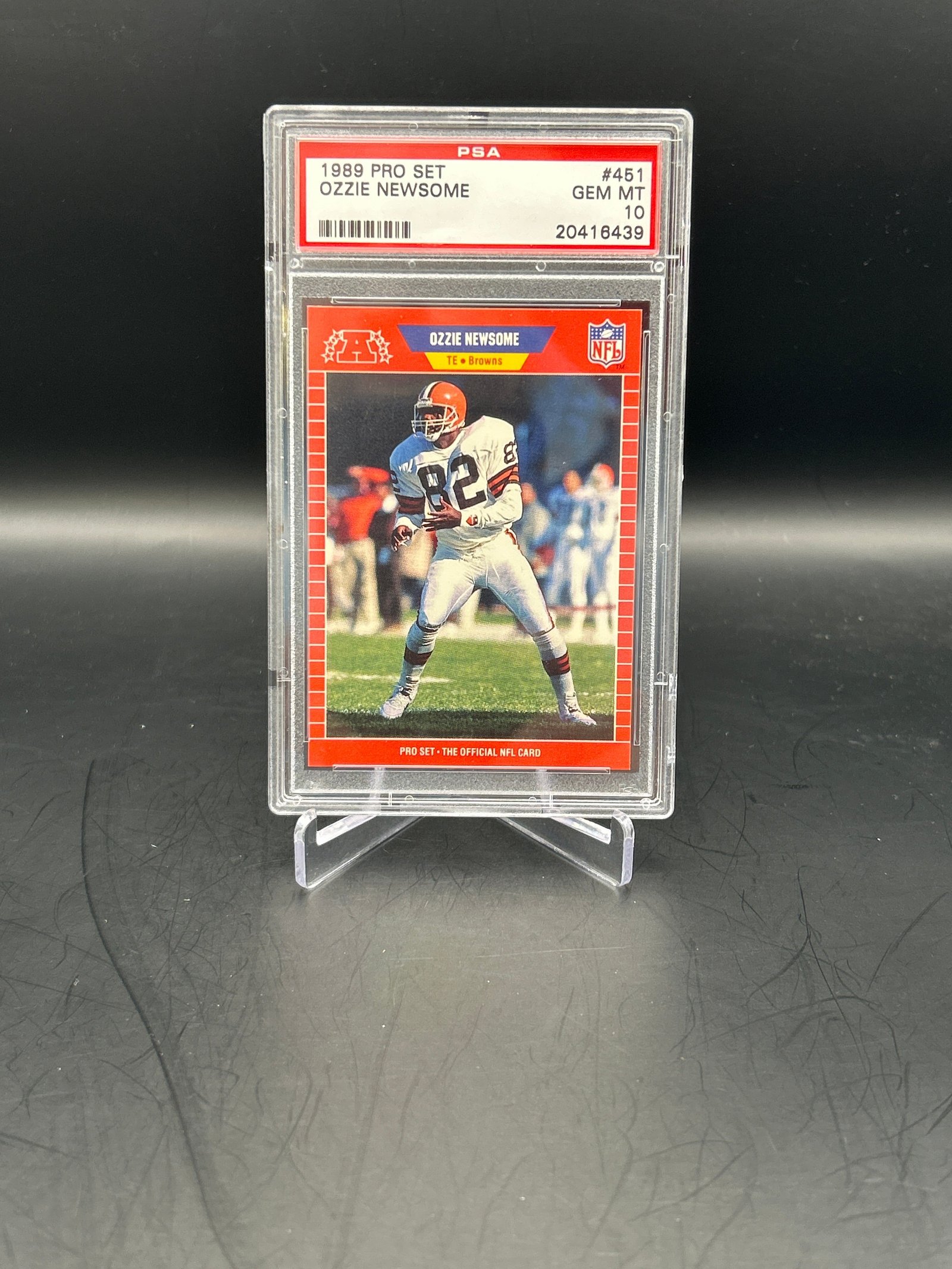 815CA99A-228F-4853-891C-E646DC192C05 Ozzie Newsome 1989 Topps Pro Set #451 PSA 10 - Image 1
