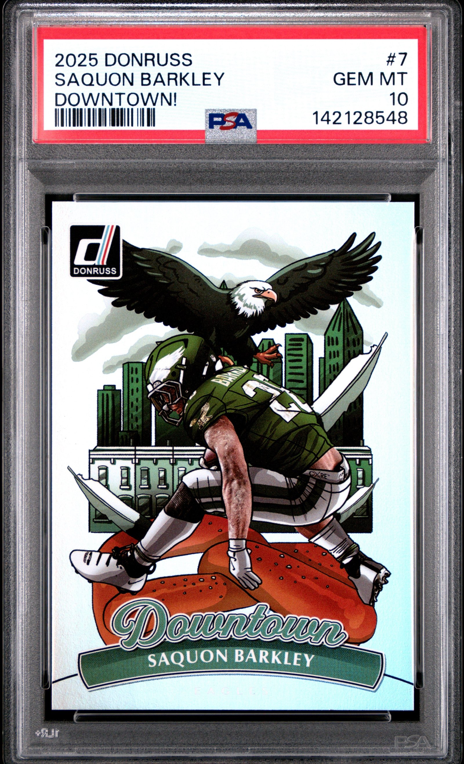 82g3NTQYpUivl218_v2afQ Saquon Barkley 2025 Donruss Downtown PSA 10 Gem Mint - Image 1