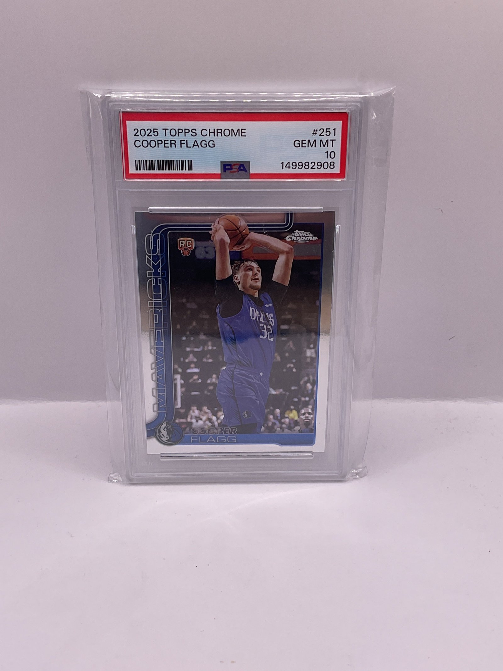 861C5CC4-6C19-4558-940F-A26DAF90F495 2025-26 TOPPS CHROME COOPER FLAGG #251 RC DALLAS MAVERICKS PSA 10 - Image 1