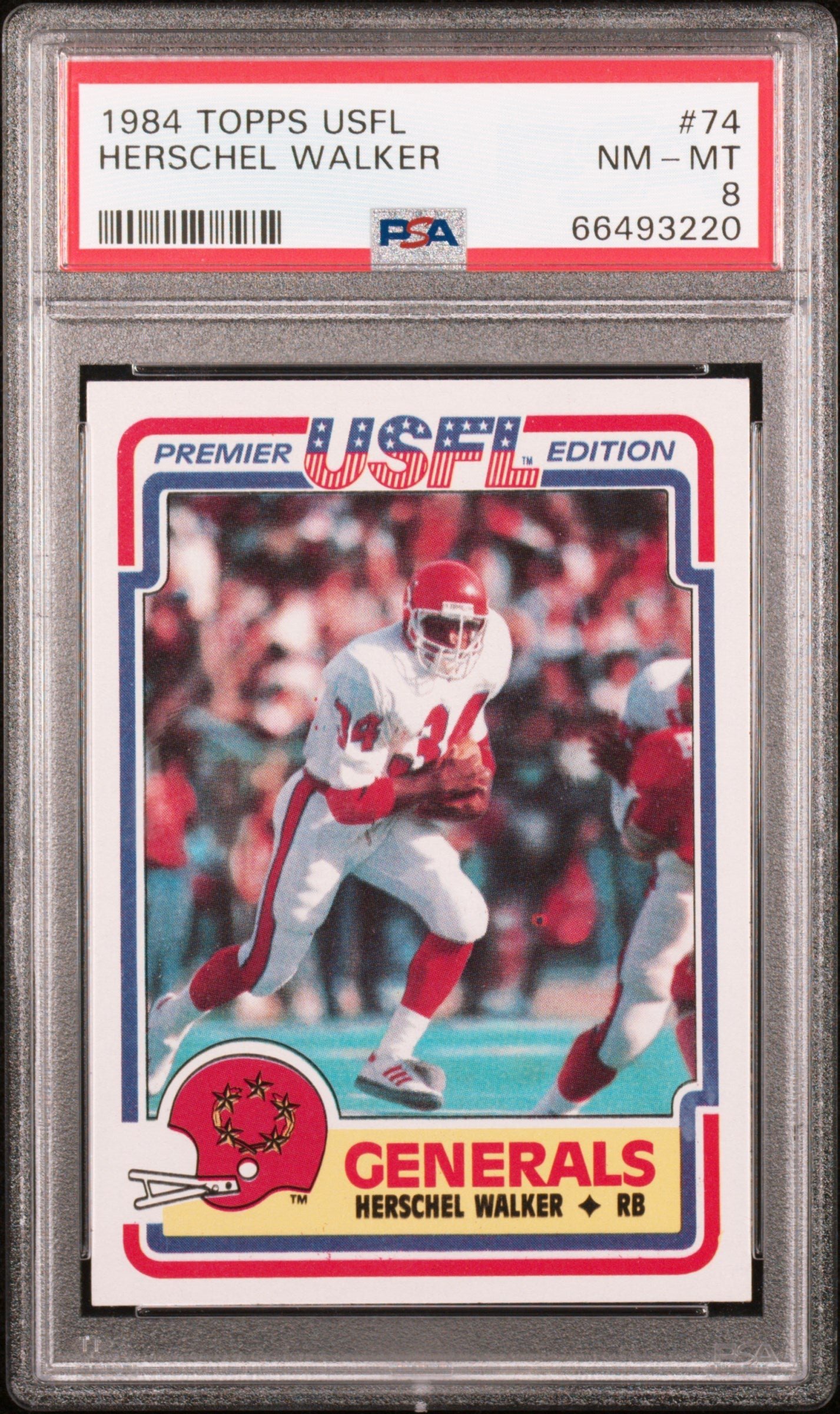 8auPer92Mk2-frjpDelGIQ Herschel Walker 1984 Topps USFL #74 PSA 8 Nm-Mint - Image 1