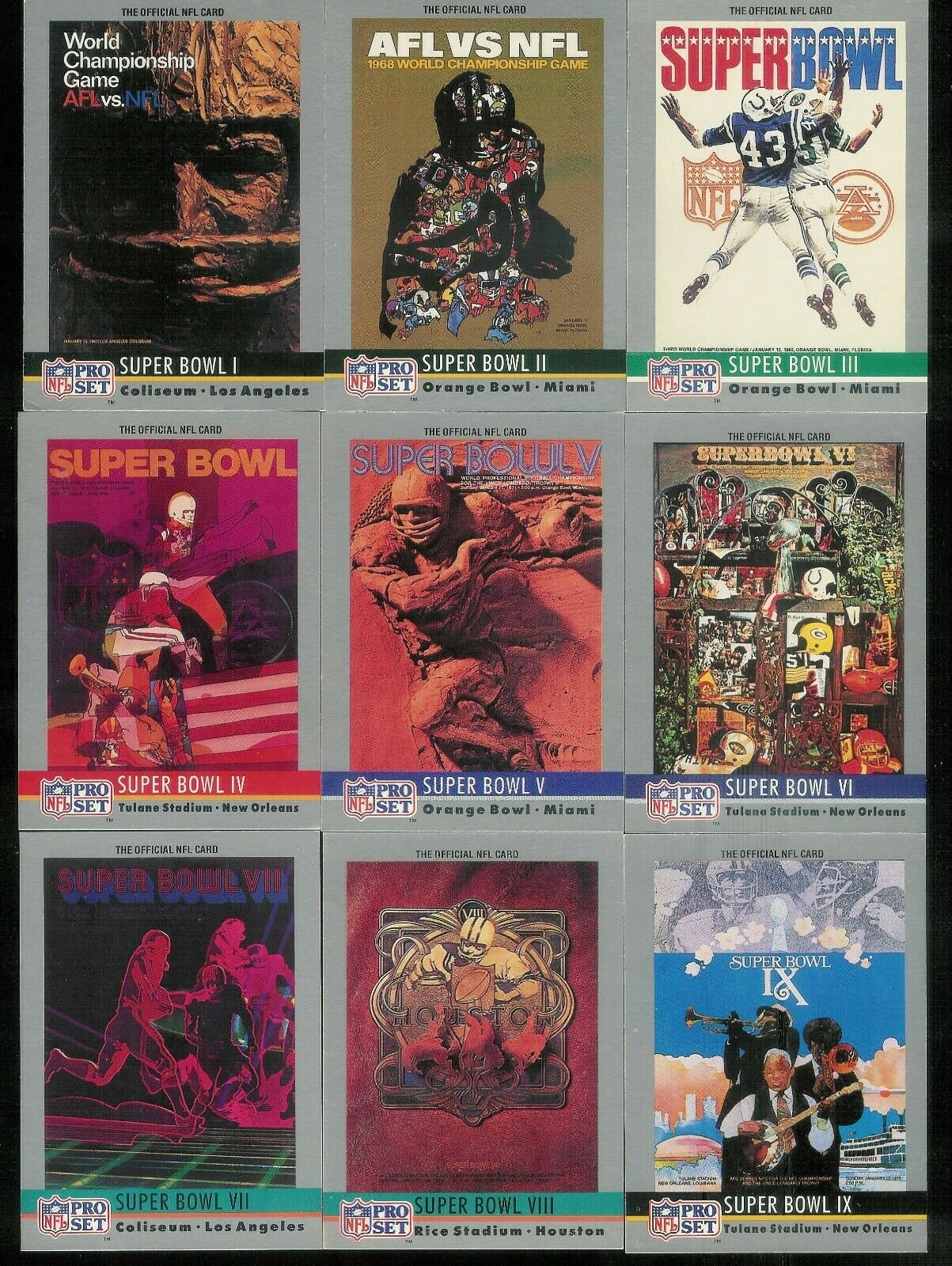 90PSArt 1990 Pro Set Football Super Bowl Theme Art Commemorative Insert Set - Image 1