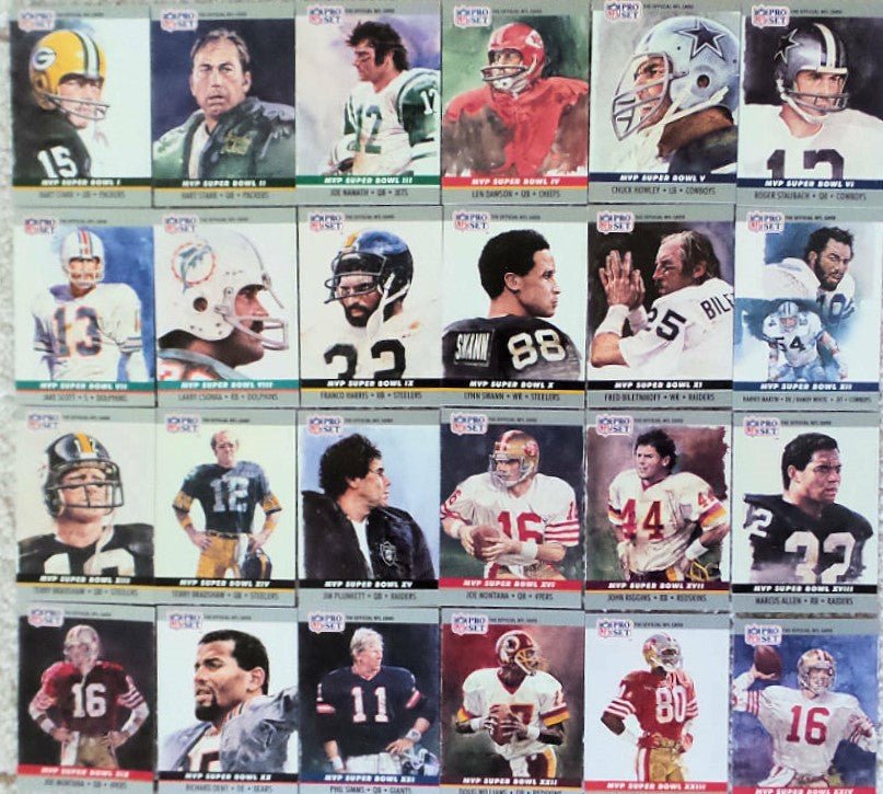 90PSMVP 1990 Pro Set Football Super Bowl MVP's Insert Set with HOFers Starr, Montana, Bradshaw PLUS - Image 1