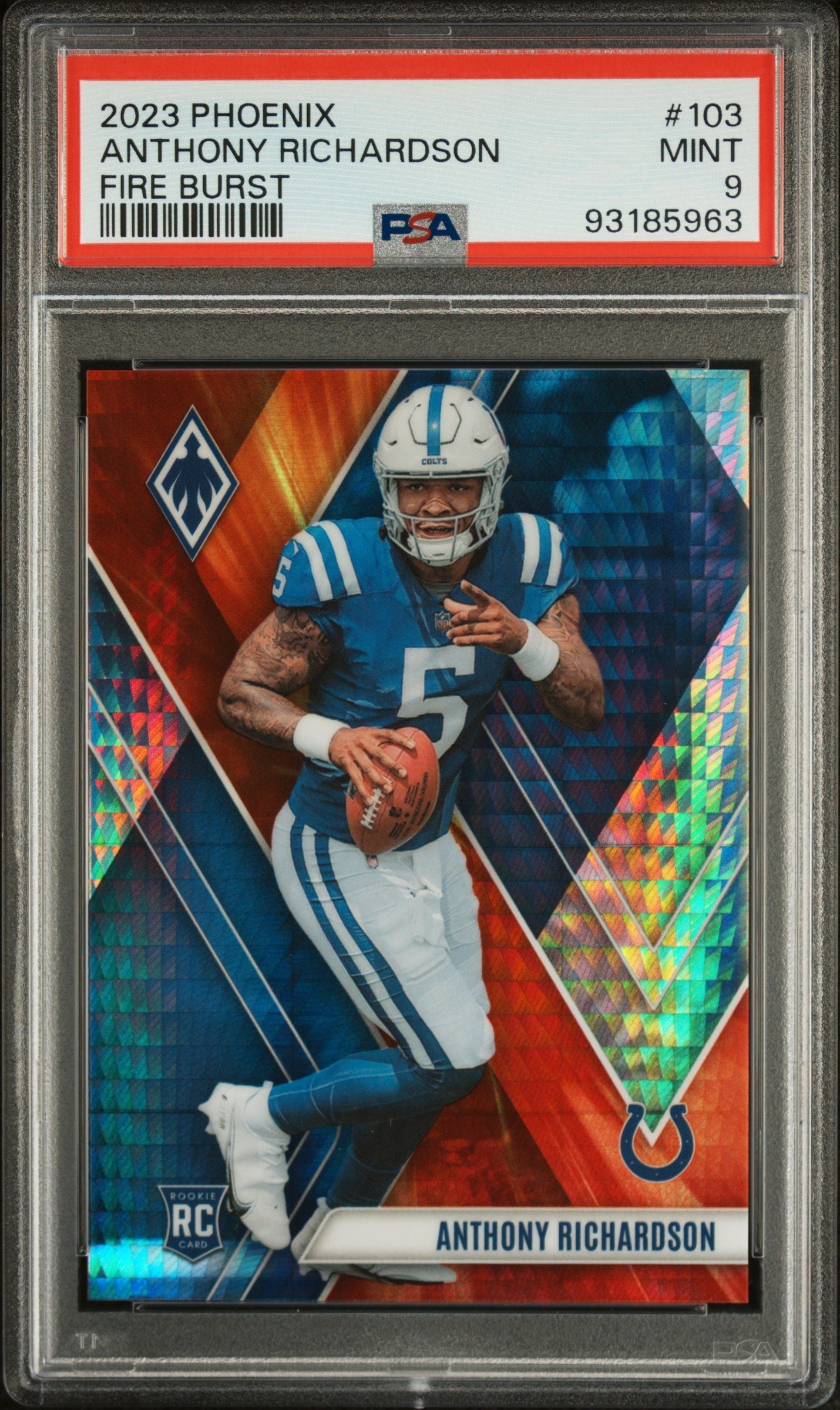 93185963 Anthony Richardson 2023 Panini Phoenix Fire Burst Rookie Card /340 PSA 9 Mint - Image 1