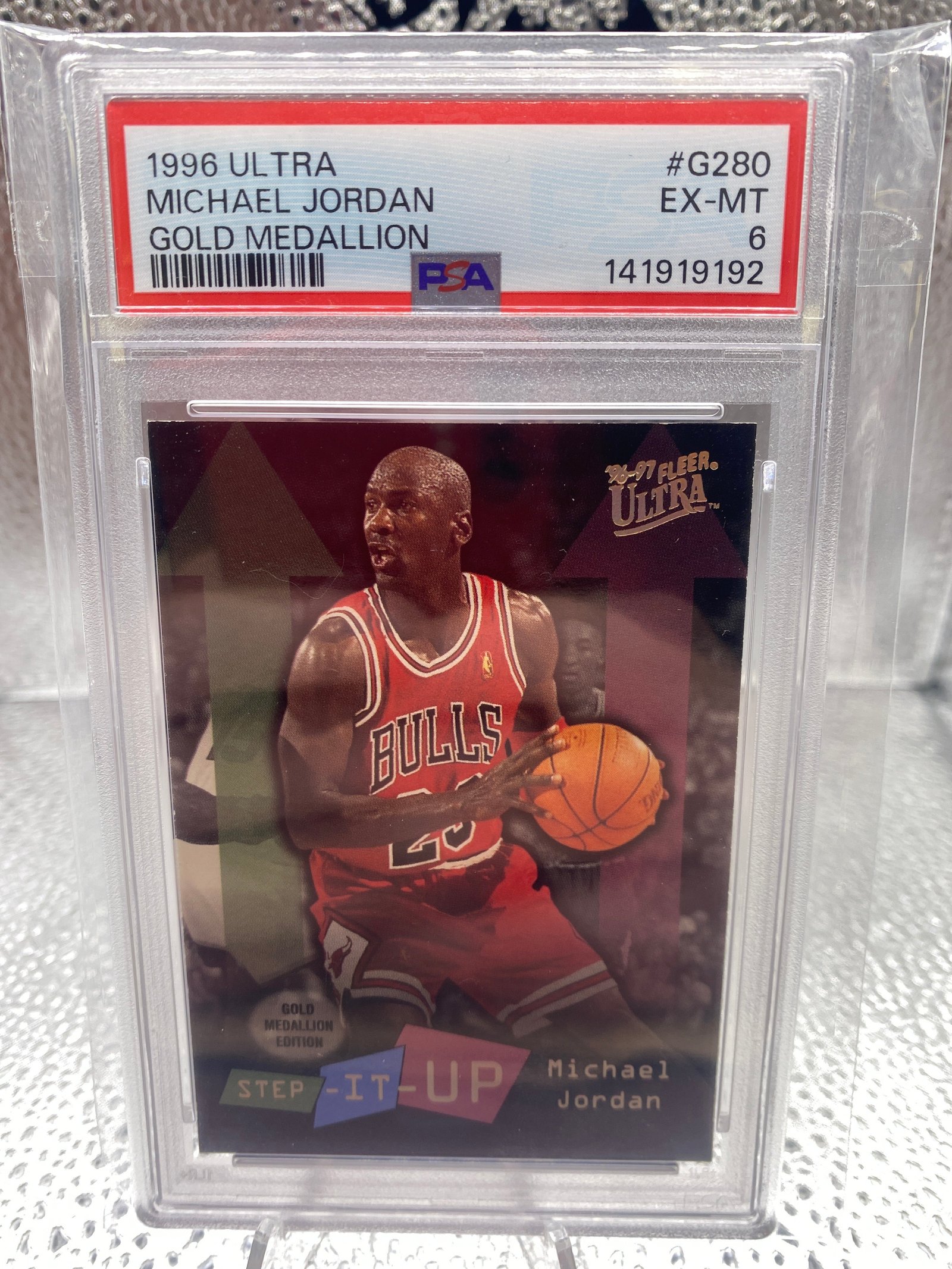 A1621566-62AC-480C-81C4-FDFCDE9079E9 1996 Ultra Michael Jordan Gold Medallion PSA 6 - Image 1