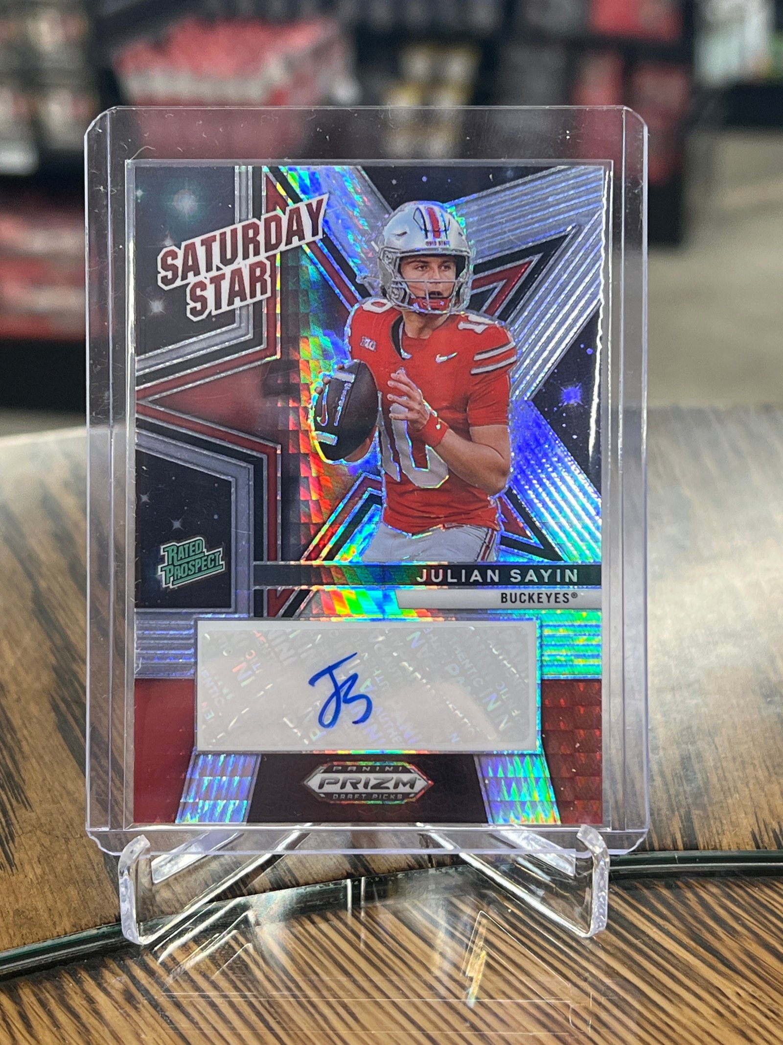AC9A6905-2E06-4BCD-9BD7-5DA21401DA63 Julian Sayin 2025 Prizm Draft Picks Saturday Star Signatures Hyper Auto #6 - Image 1