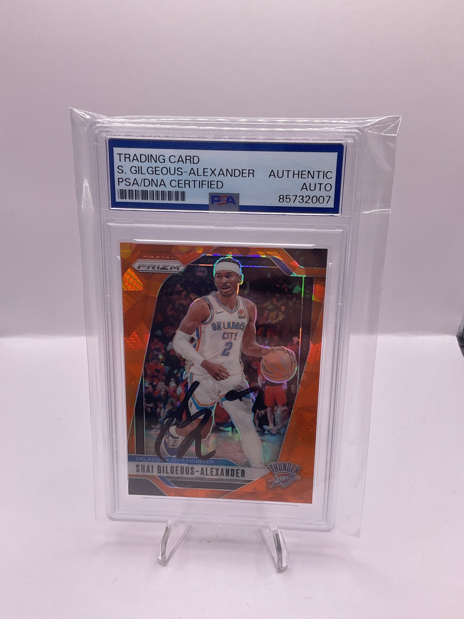 C2B23D4A-9B4B-4BB6-8ADF-D52497D2960B 2024-25 Panini Prizm Shai Gilgeous-Alexander #113 Orange Ice Prizm On Card Auto PSA Authentic - Image 1