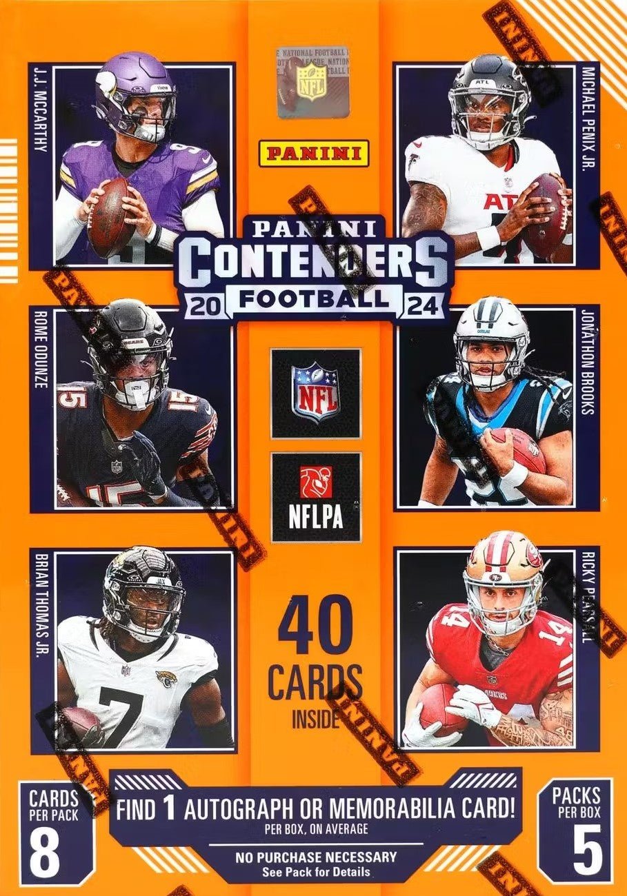 ContendersFB 2024 Panini Contenders NFL Football Factory Sealed Blaster Box with 1 Autograph or Rookie Ticket Memorabilia Swatch Per Box Seven Inserts or Parallels Per Box! Find Exclusive Blue Parallels! - Image 1