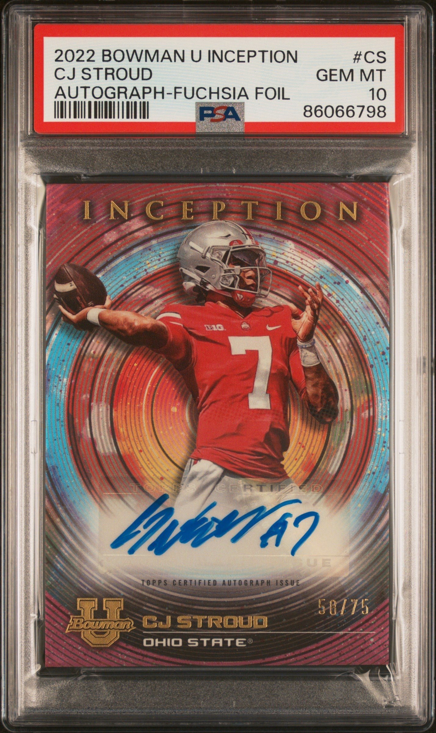 Cq5ThTJjqUymhQ7JdB52bw CJ Stroud 2022 Bowman U Inception Fuchsia Foil Auto #58/75 PSA 10 Gem Mint - Image 1