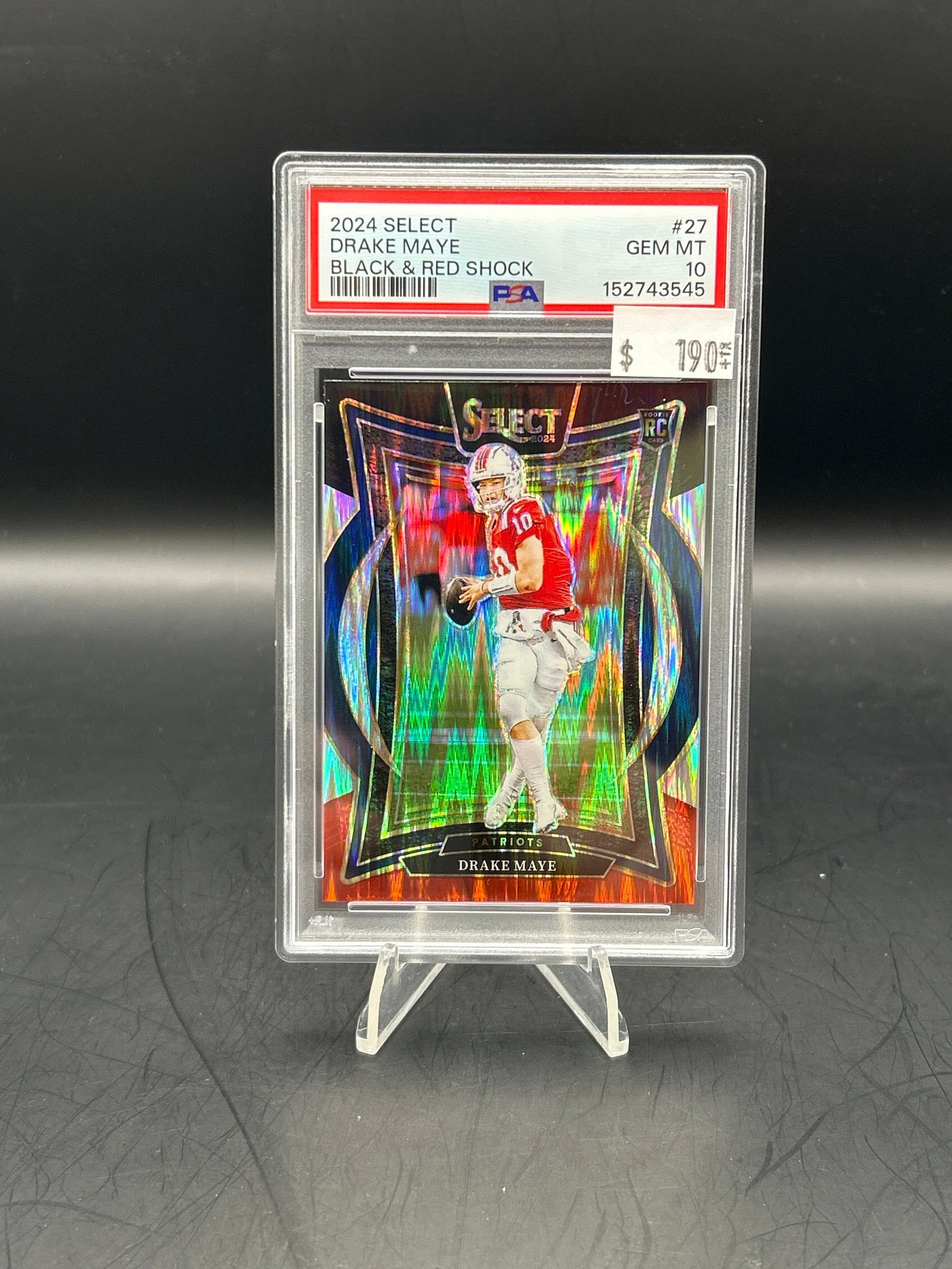 DB03384D-D0ED-40CE-8EA4-761C0AC484DC Drake Maye 2024 Panini Select Black & Red Shock Concourse Rookie #27 PSA 10 - Image 1