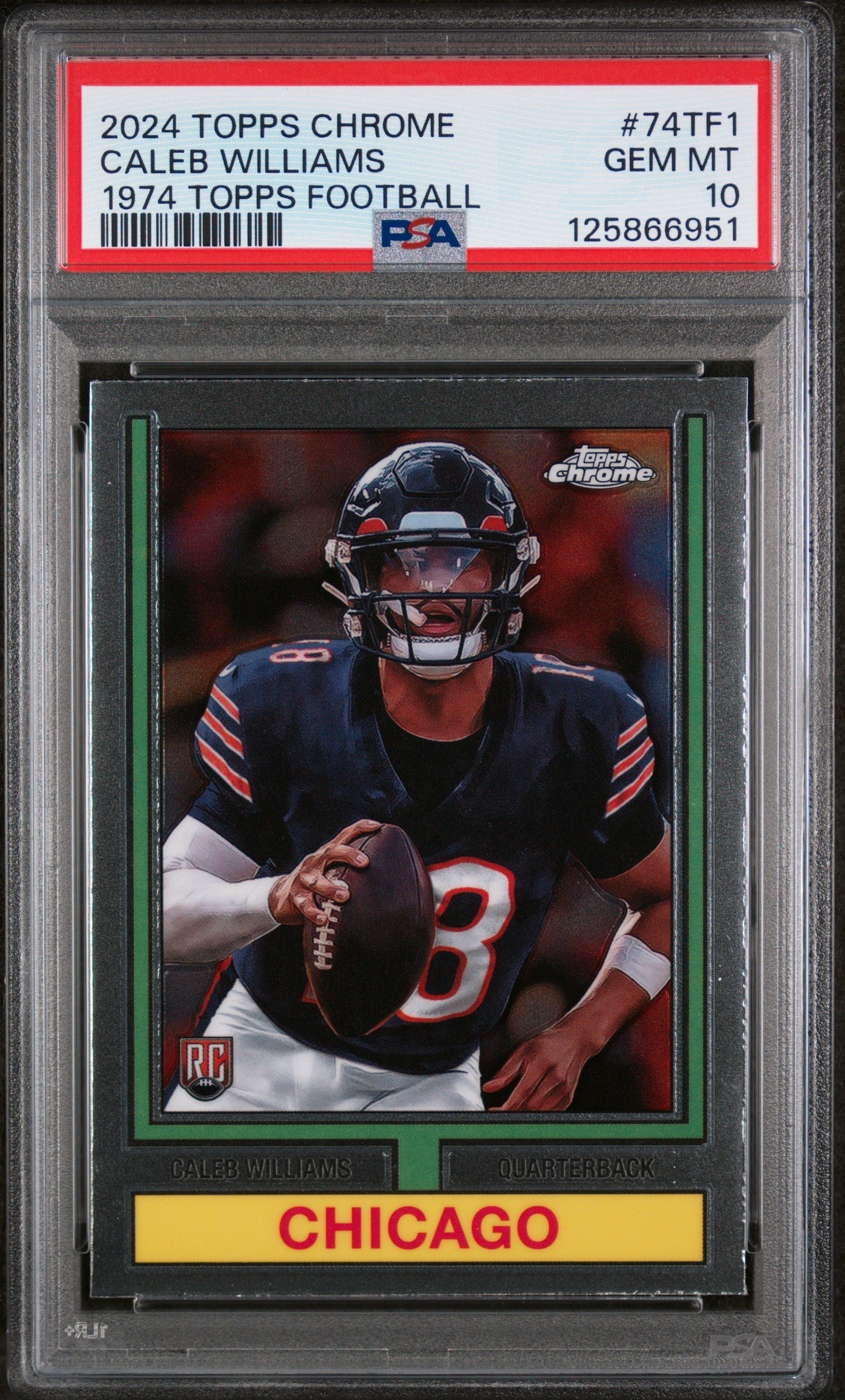 GVsXhrfpaUqSi89y-xDoWQ Caleb Williams 2024 Topps Chrome 1974 Topps Rookie PSA 10 Gem Mint - Image 1
