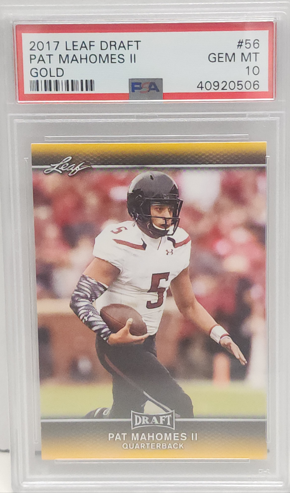 IMAGE-EDIT_cbd176df-838e-4634-9d48-83c7834230f3 Patrick Mahomes 2017 Leaf Draft Gold #56 PSA 10 Gem Mint 0506 - Image 1