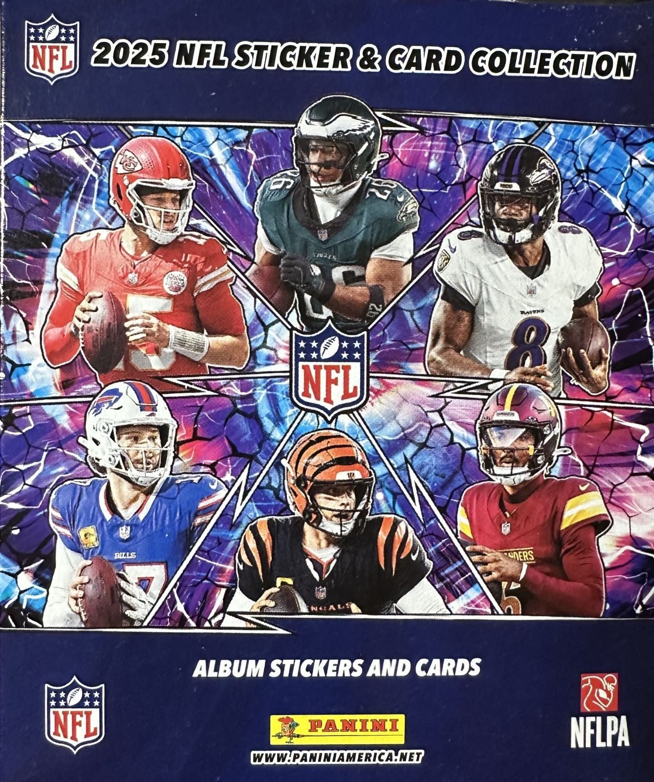 NFLStickers 2025 Panini NFL Football Sticker Collection Unopened Box 50 Packs 250 Stickers 50 Cards - Image 1