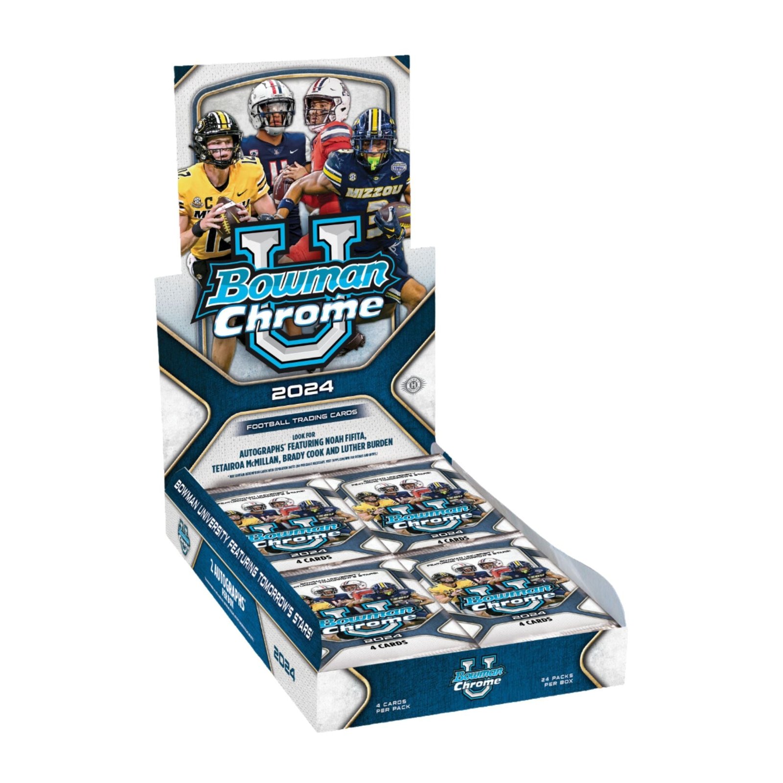 NewProductImage-2024-11-01T114347.792 2024 Bowman Chrome University Football Hobby Box - Image 1