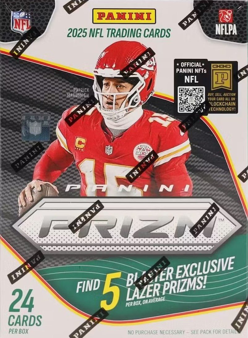 PrizmFB_109ed2f6-c08f-4d6f-a9fb-63cf604deadd 2025 Panini PRIZM Football Factory Sealed Blaster Box including 5 EXCLUSIVE Lazer Prizms and a Chance for Memorabilia Card - Image 1