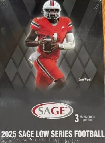 Sage 2025 Sage Football Draft Picks LOW Series Blaster Box of Packs with 3 GUARANTEED AUTOGRAPHS and Rookie Cards Possibly Carson Beck, Drew Allar, Cam Ward and Many Others - Image 1