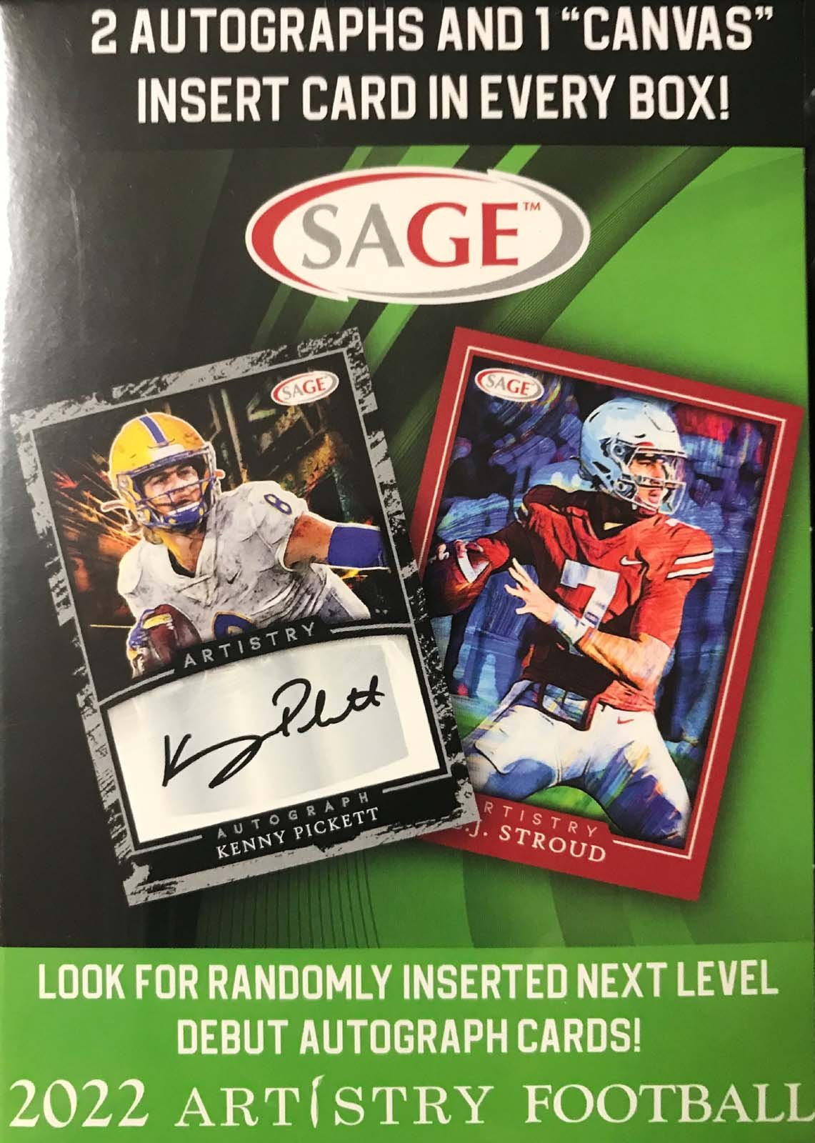 SageArtistry 2022 Sage Artistry NFL Football Draft Picks Series Blaster Box with 73 Cards including 2 AUTOGRAPHS and 1 CANVAS Insert Card Possible 2023 Draft Pick CJ Stroud plus Kenny Pickett and Others - Image 1