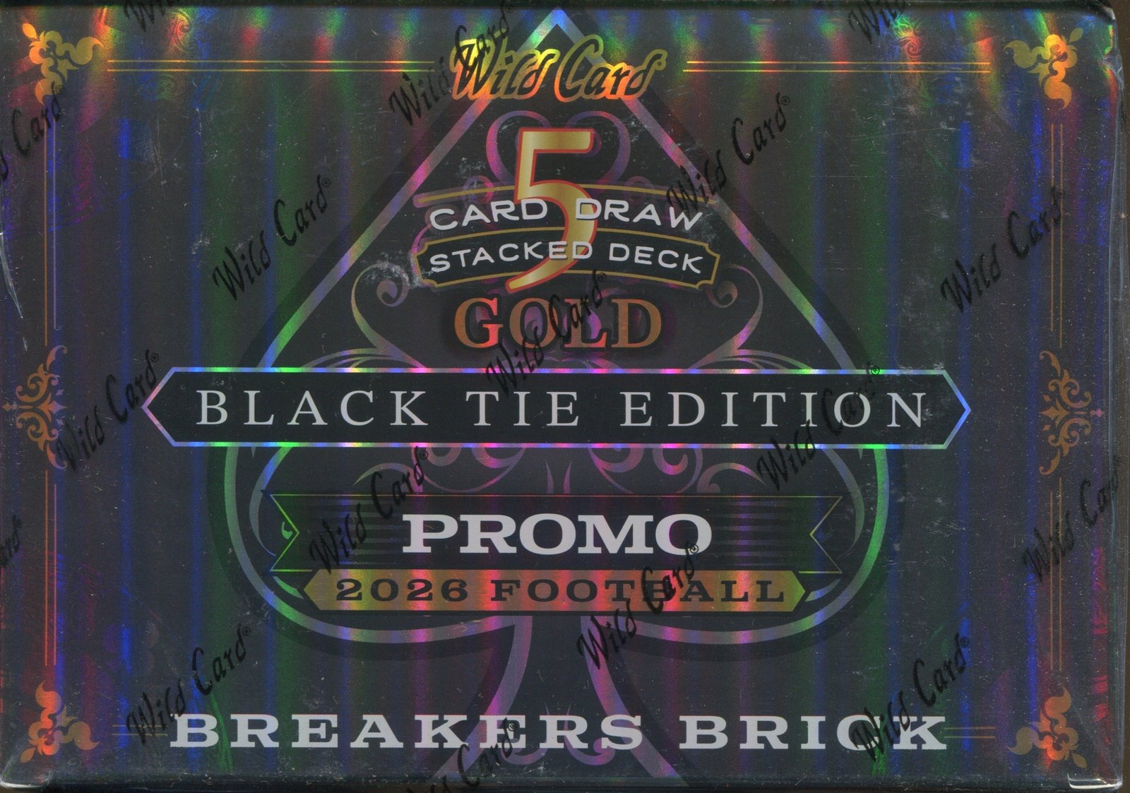 Scan1_b710e112-fce5-48ba-8bf0-c6673f27e66c 2026 Wild Card Five Card Draw Stacked Deck Gold Football Black Tie Edition Brick Hobby, Box - Image 1