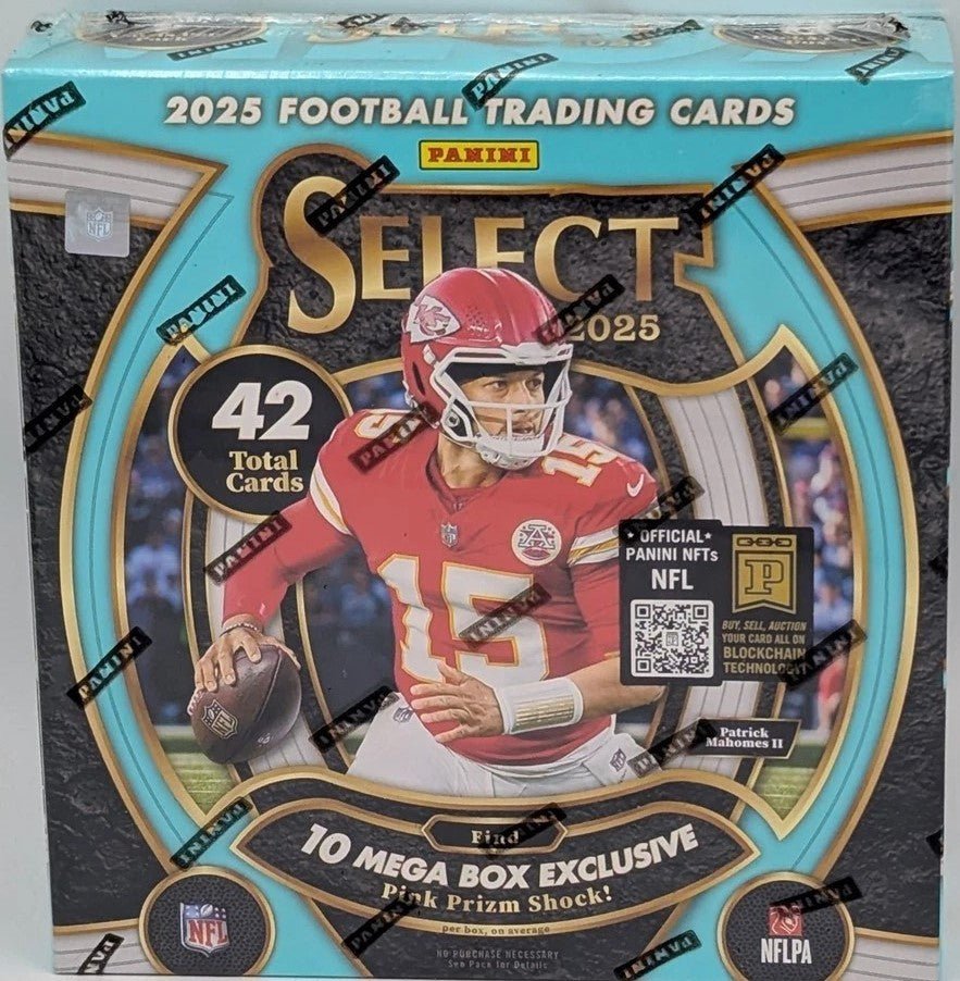 SelectFBMegaBox 2025 Panini SELECT Football Series MEGA Box Featuring 10 Mega Box EXCLUSIVE Pink Prizm Shock Parallels PLUS - Image 1