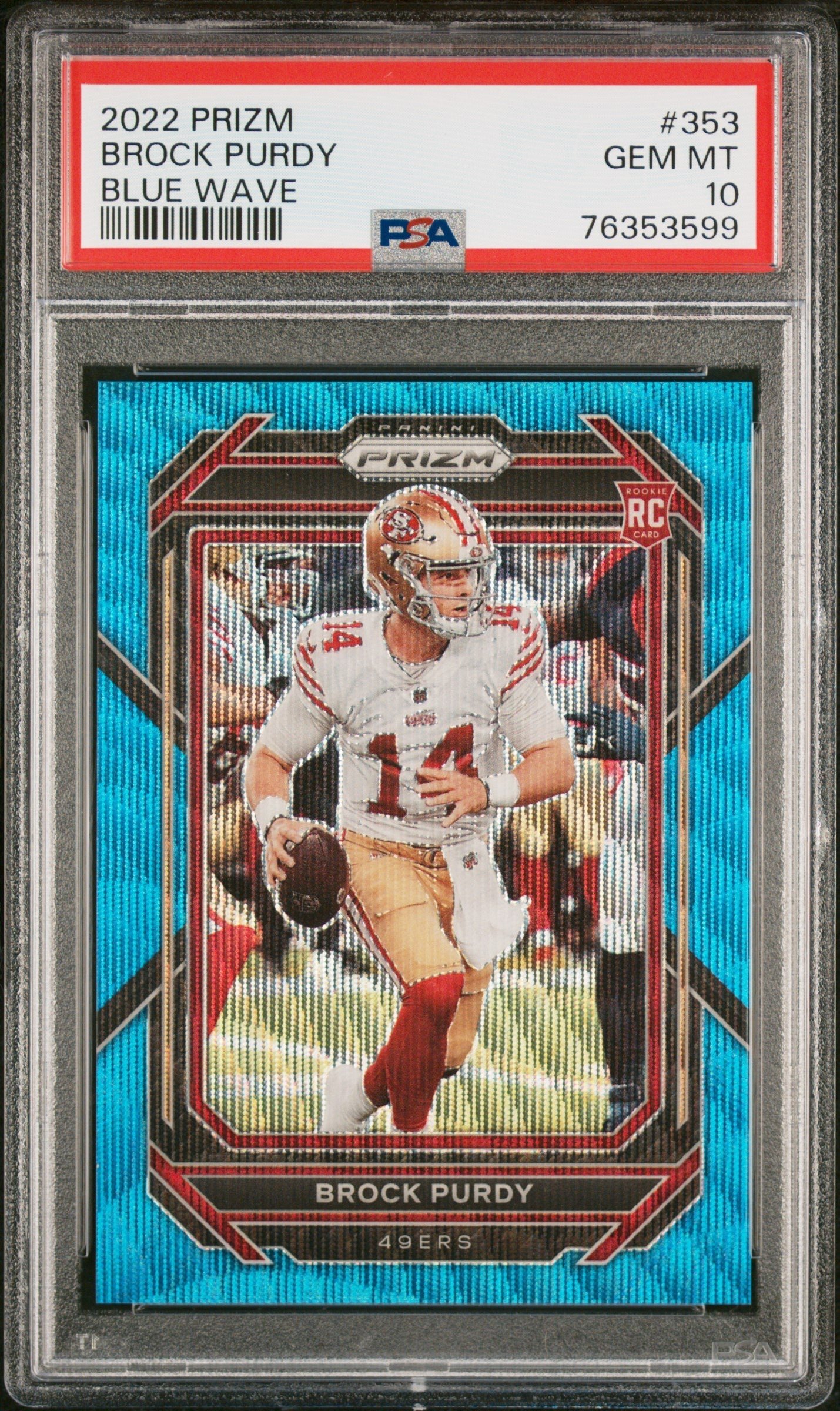 TrmZngT_Q0um_g4elVw3Sw Brock Purdy 2022 Prizm #353 Blue Wave #22/199 PSA 10 Gem Mint - Image 1