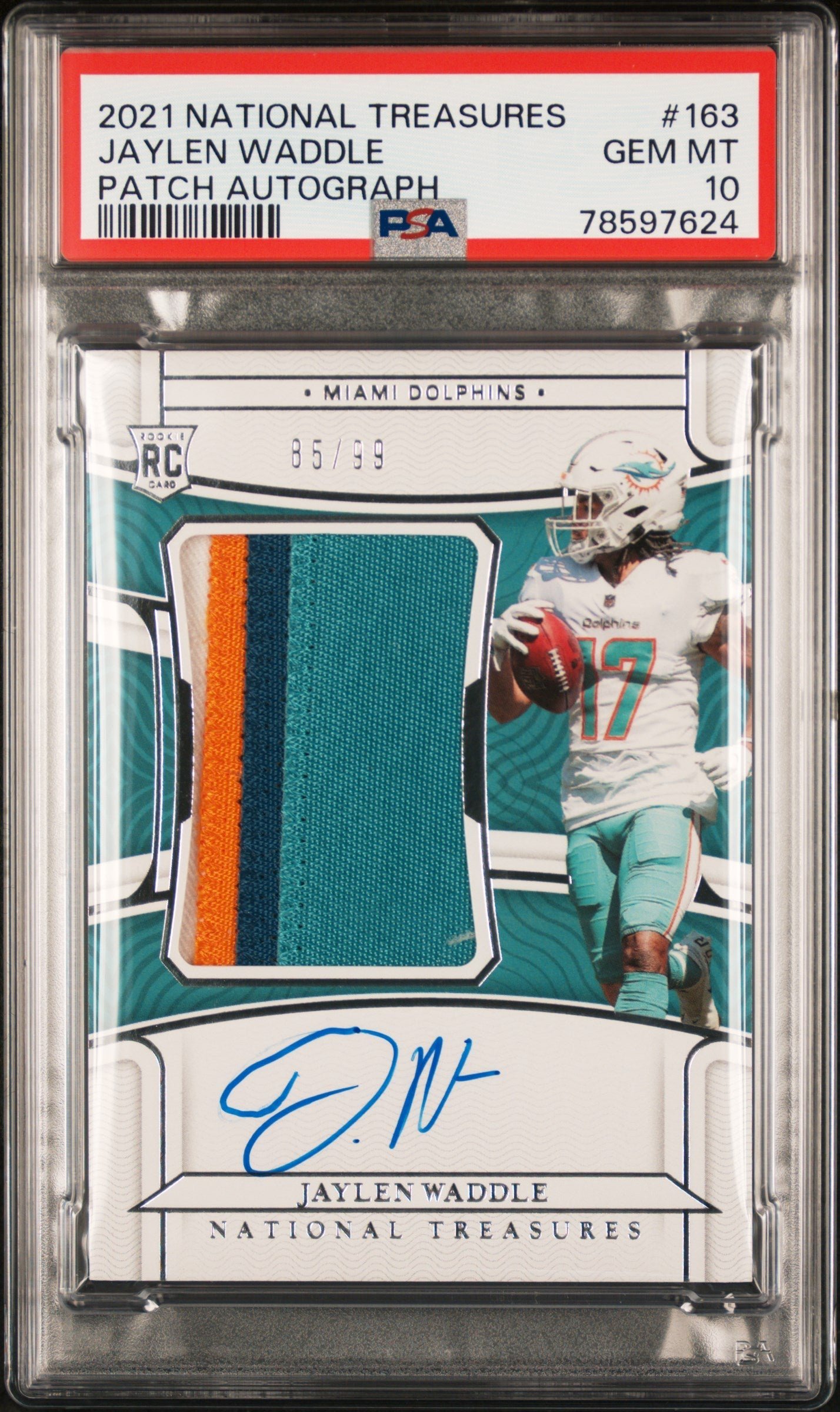 UfnQdbwWewA4vDOvI94L 2021 PANINI NATIONAL TREASURES FOOTBALL JAYLEN WADDLE PATCH AUTOGRAPH #163 GEM MT 10 - Image 1