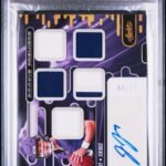 J.J. McCarthy 2024 Panini Absolute Five Jersey Rookie Auto #42/99 PSA 8 Nm-Mint