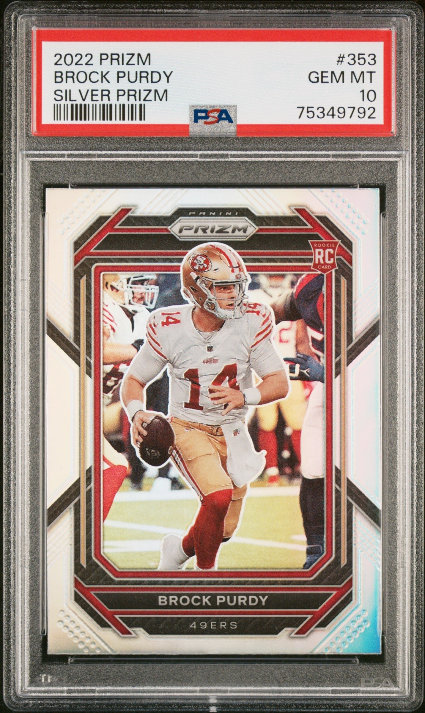 Vr-7nU6wDEC7WO9TMJr2ZQ Brock Purdy 2022 Panini Prizm #353 Silver Prizm PSA 10 Gem Mint - Image 1