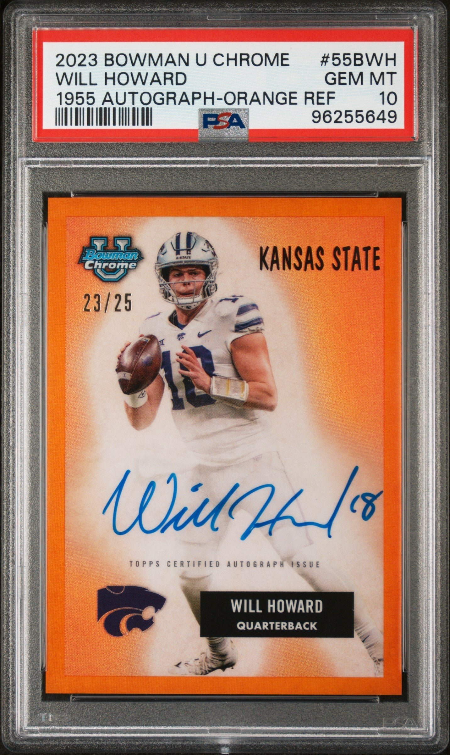 WWdpKNf7-UO12Z80ZlvJrQ Will Howard 2023 Bowman Chrome 1955 Orange Refractor Auto #23/25 PSA 10 Gem Mint - Image 1