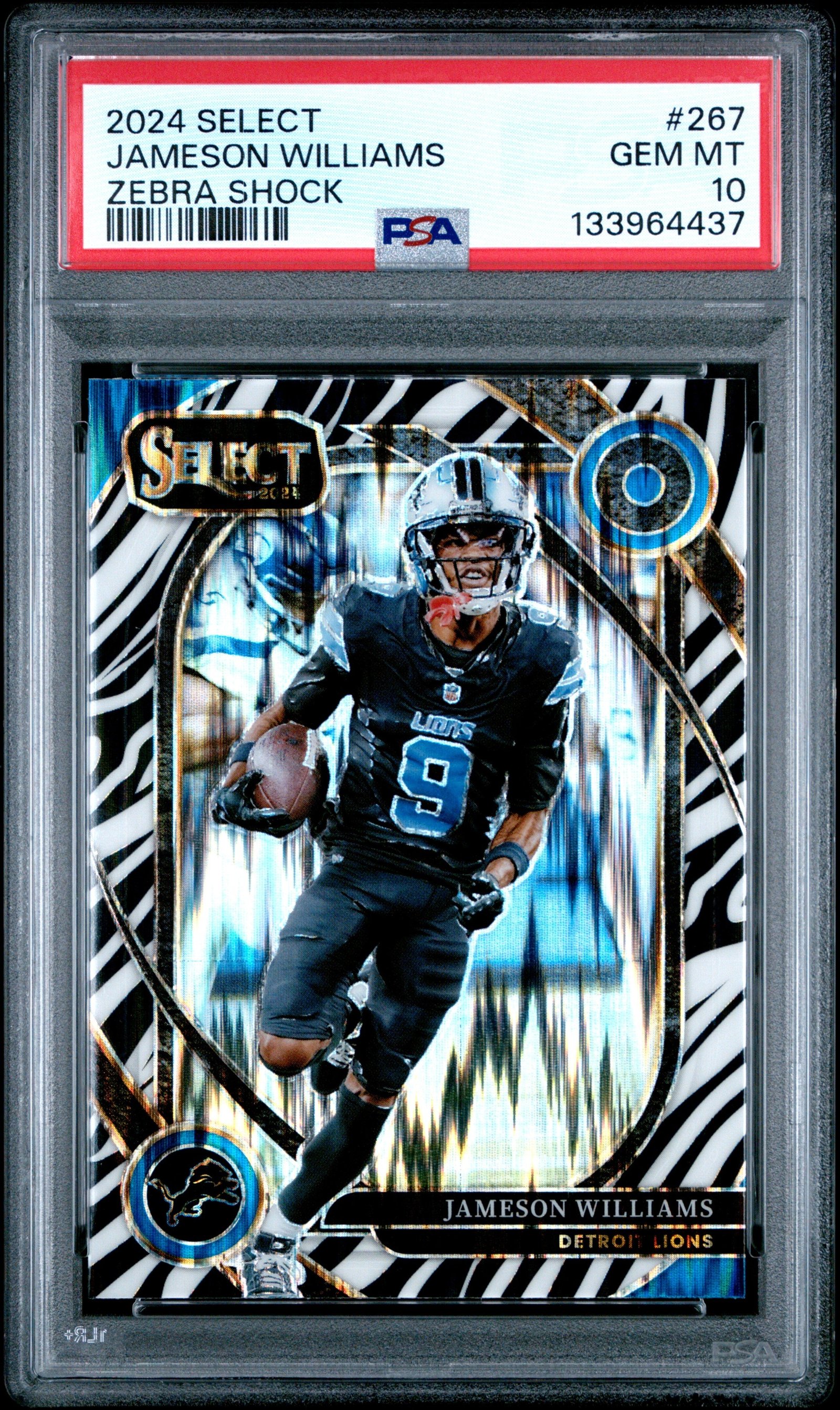 Yn-37jHvdkOM8N7sPz8Bww Jameson Williams 2024 Panini Select #267 Zebra Shock PSA 10 Gem Mint - Image 1