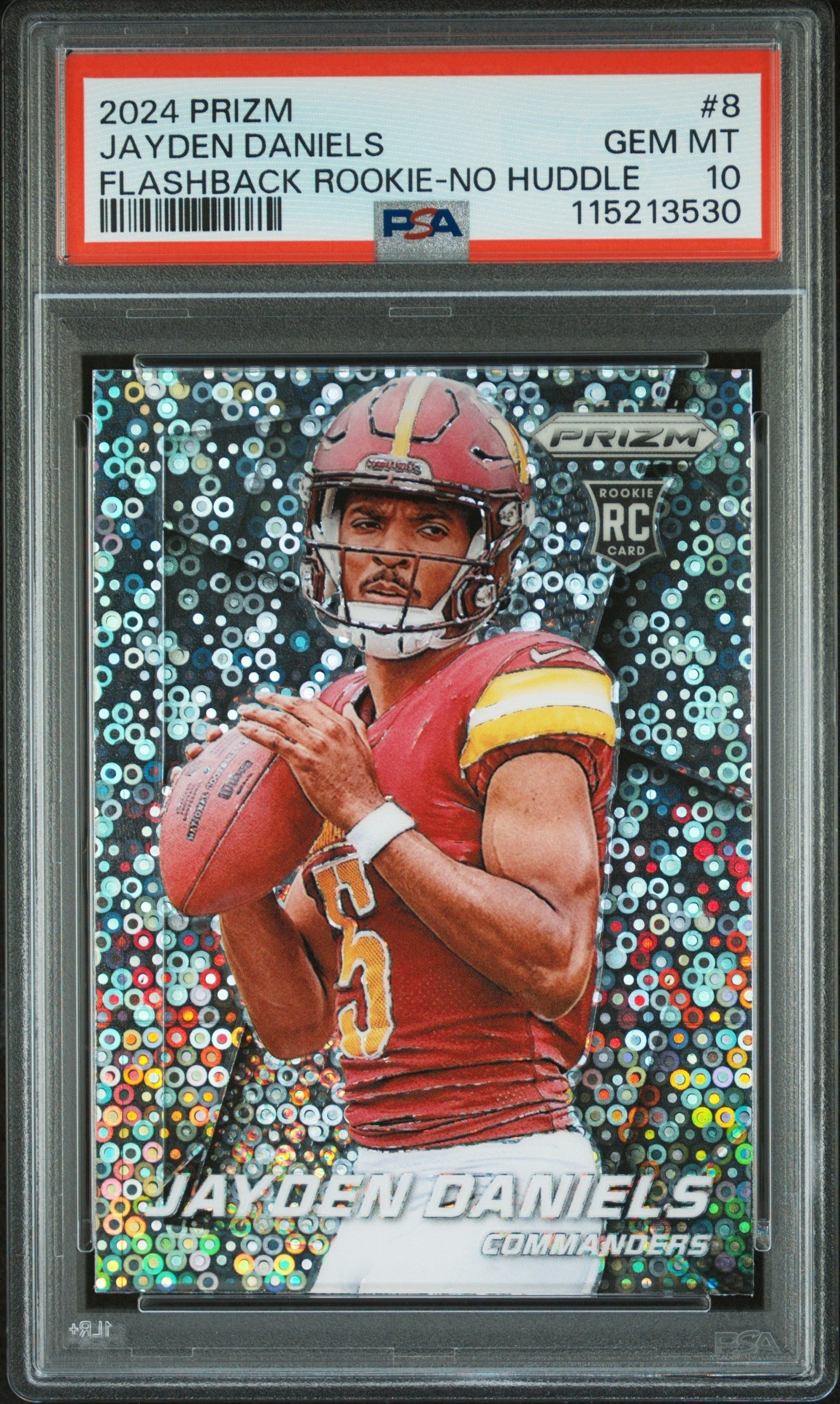 aVWzmwyqwkCuSsp6Y_n_LA Jayden Daniels 2024 Panini Prizm Flashback No Huddle PSA 10 Gem Mint - Image 1