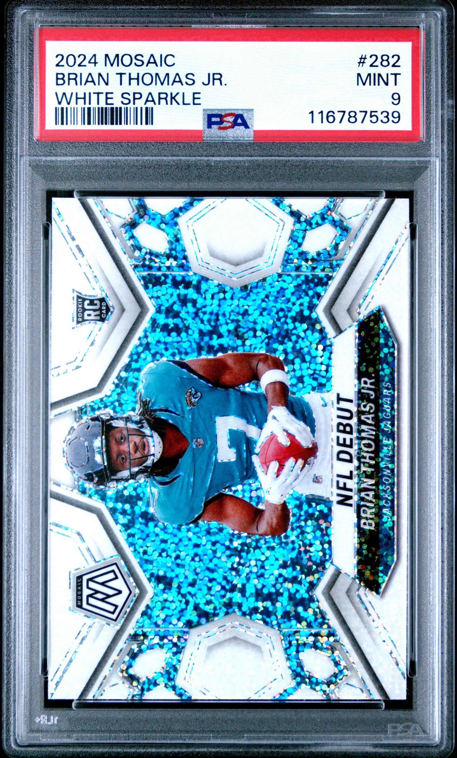 boNHhkdOukCpI8yiCWAbYQ Brian Thomas Jr. 2024 Panini Mosaic #282 White Sparkle PSA 9 Mint - Image 1
