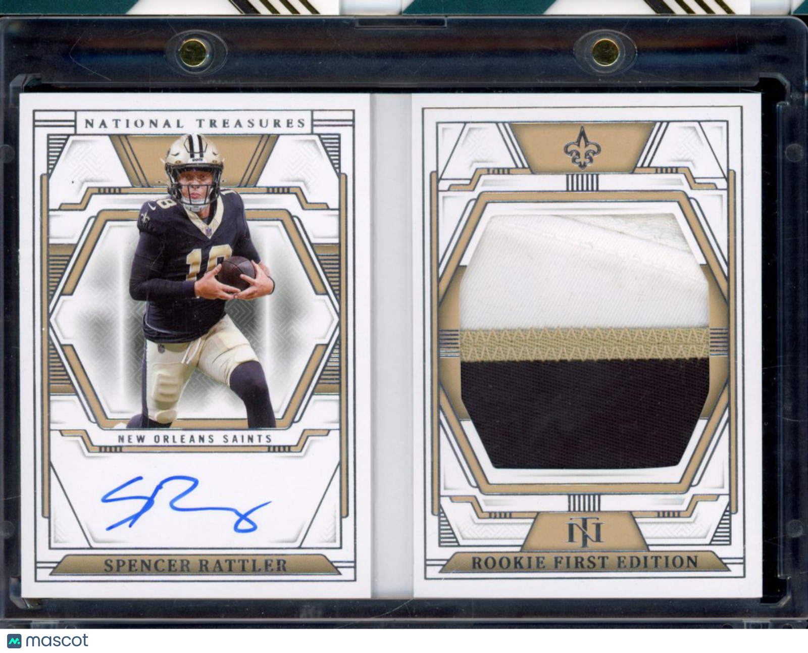 c64b1350-2c87-4ee0-9009-3a70725ee24a-watermark-raw-V2 2024 National Treasures Spencer Rattler Booklet Rookie Patch Auto /99 - Image 1