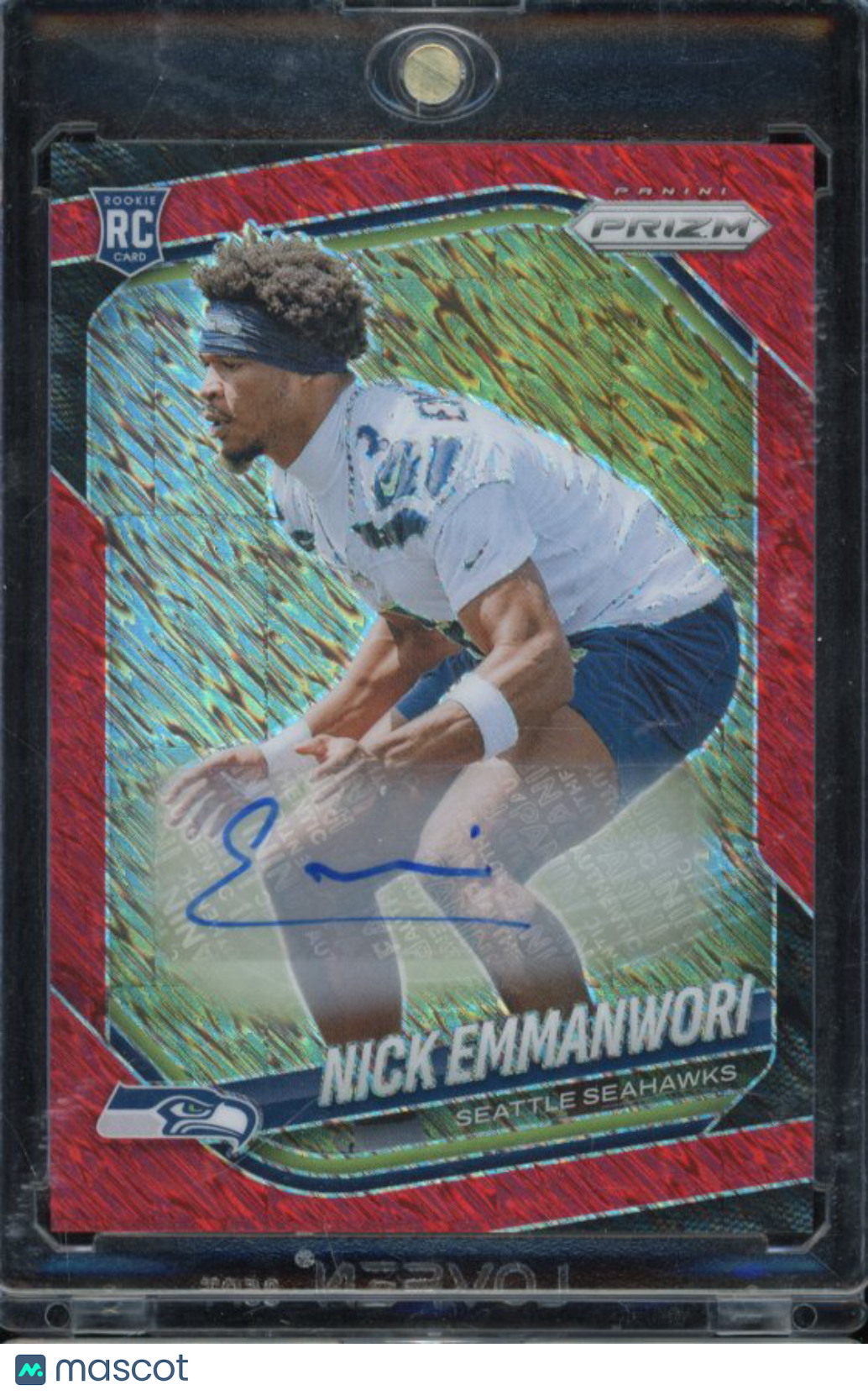 c7be600b-ab1b-44b0-9c6d-af0847eb05ba-watermark-raw-V2 2025 Prizm Nick Emmanwori Red Shimmer Rookie Auto /35 - Image 1
