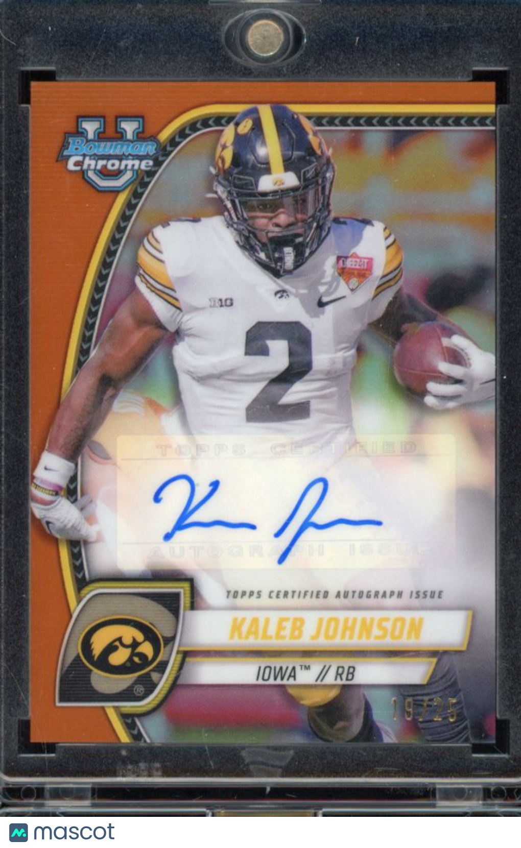 cb5cede7-bb87-475f-ba62-2ccc63116d4d-watermark-raw-V2 2024 Bowman Chrome Kaleb Johnson Orange Auto /25 Iowa - Image 1