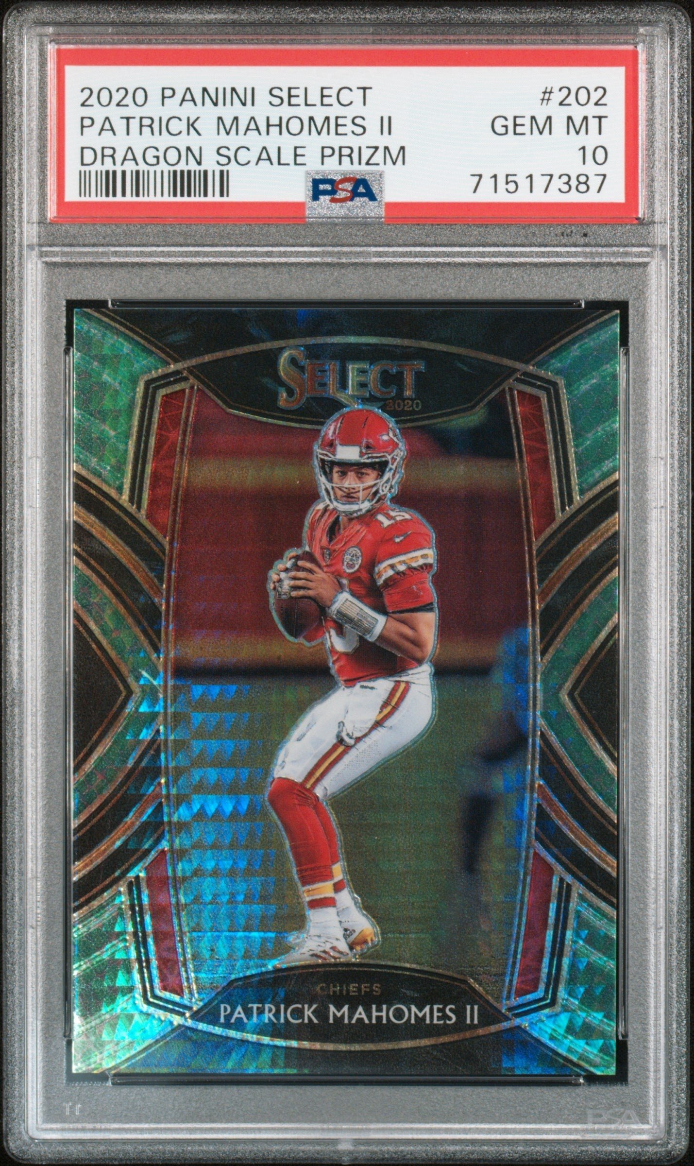 dz9LZ1MCVU2sSqmy7OwzVQ Patrick Mahomes 2020 Panini Select #202 Dragon Scale #55/67 PSA 10 Gem Mint - Image 1