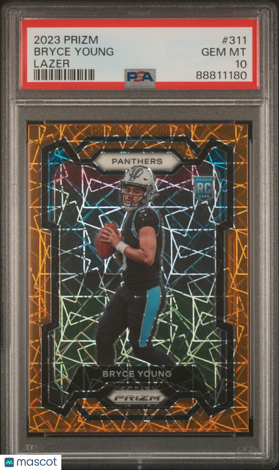 front-watermark-V2_03a5a260-d83d-4d3b-8f50-625aa60bd1ae 2023 Panini Prizm Bryce Young #311 Lazer RC PSA 10 - Image 1