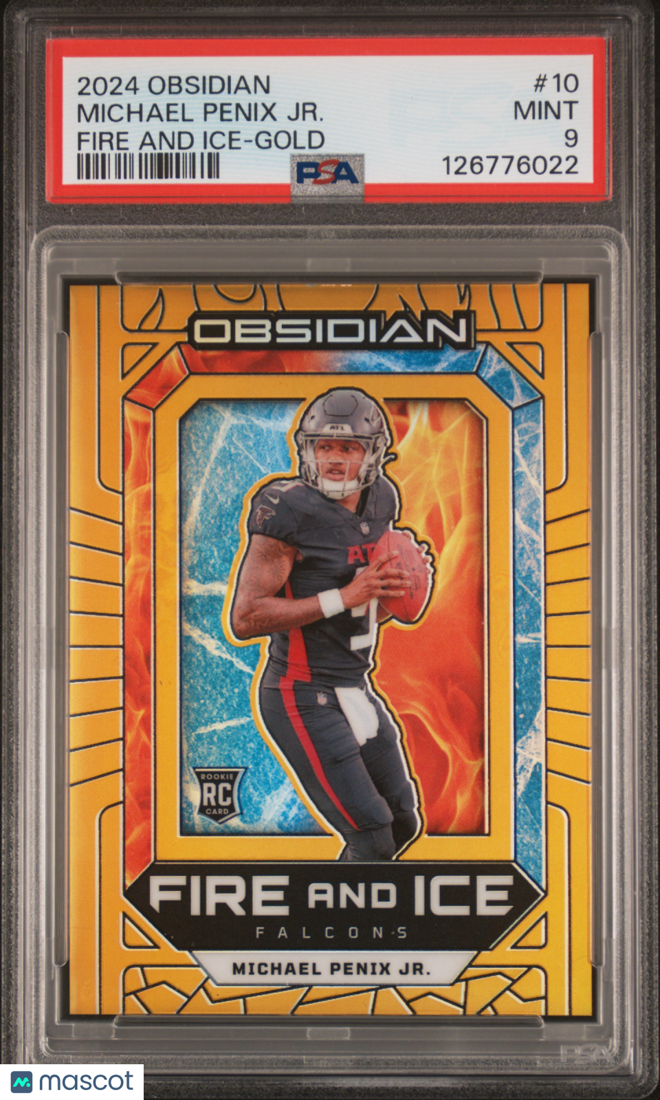 front-watermark-V2_21c04626-b860-4501-8e9d-de9bb8cba9d8 2024 Obsidian Michael Penix Fire And Ice Gold Rookie /10 PSA 9 - Image 1