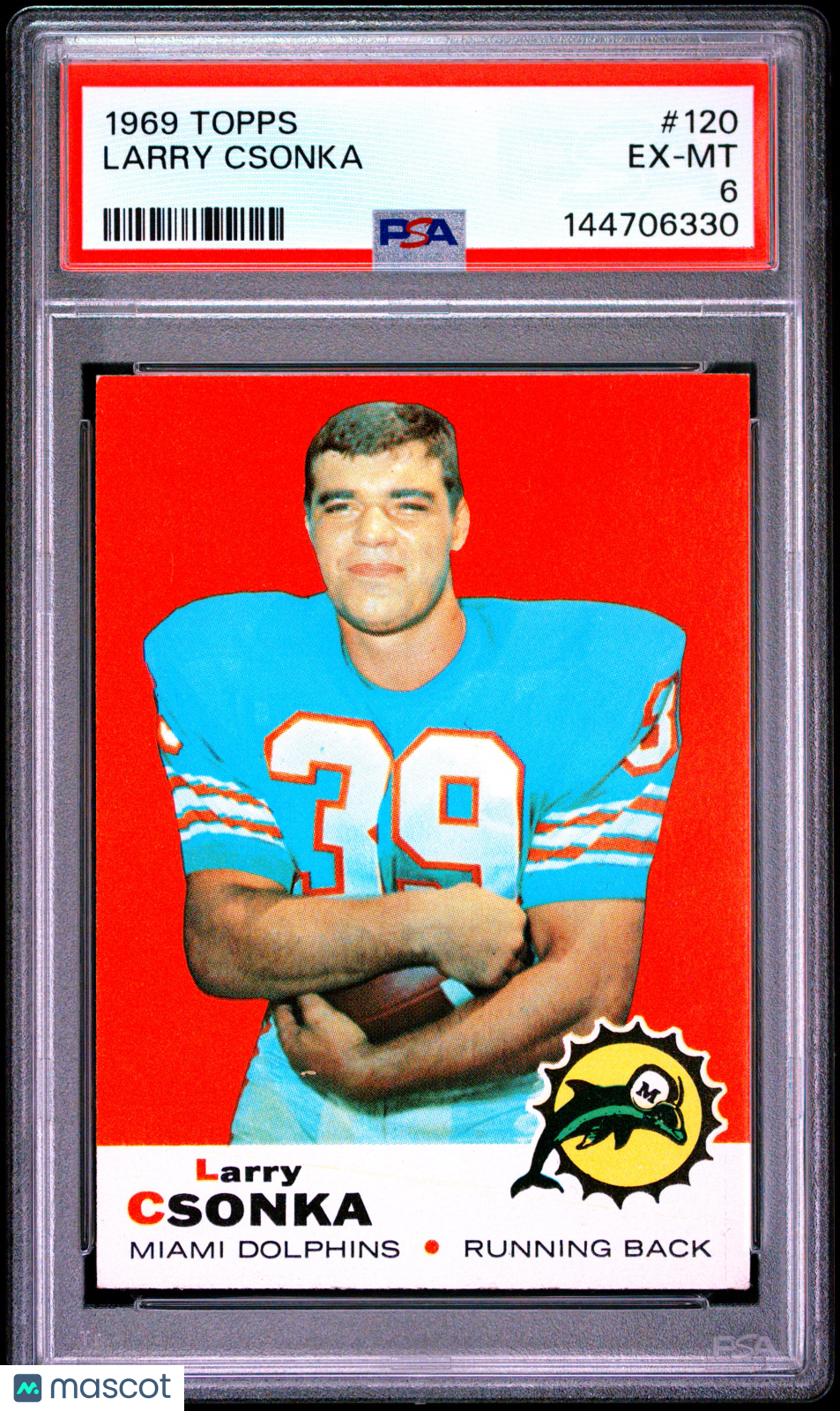 front-watermark-V2_2a7c58b3-929f-4c7b-b637-2772b0d70b2c 1969 Topps Larry Csonka #120 RC PSA 6 - Image 1