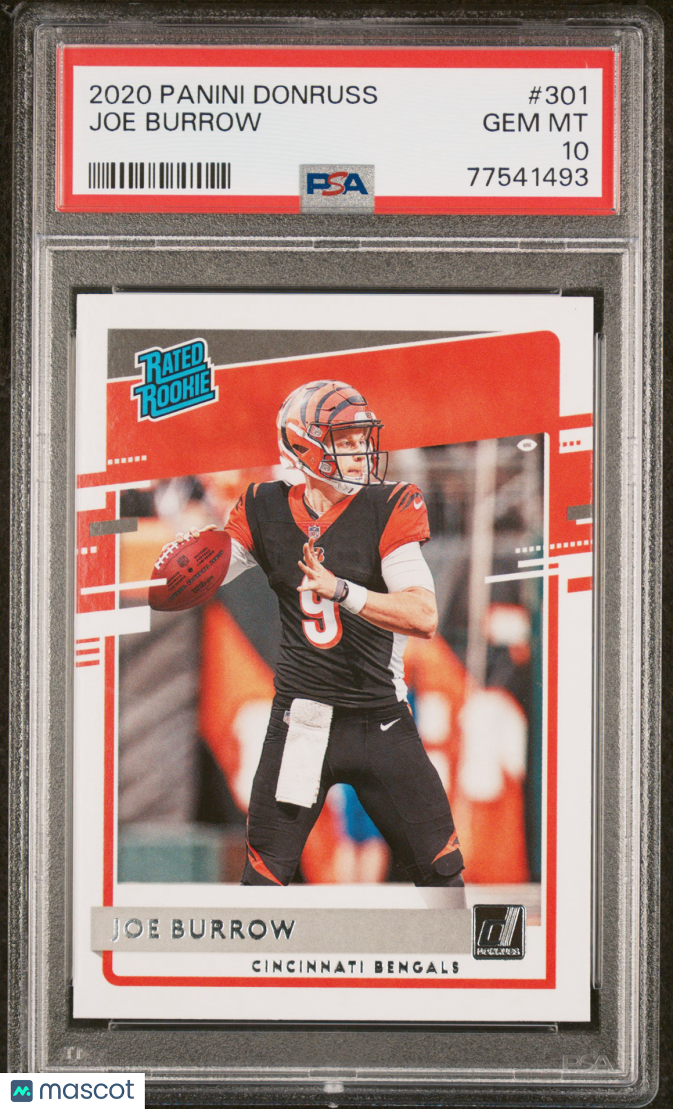 front-watermark-V2_2e4d00e0-8910-45a5-a195-2fc6b6f307b9 2020 Panini Donruss Joe Burrow #301 Press Proof Red RC Bengals PSA 10 - Image 1