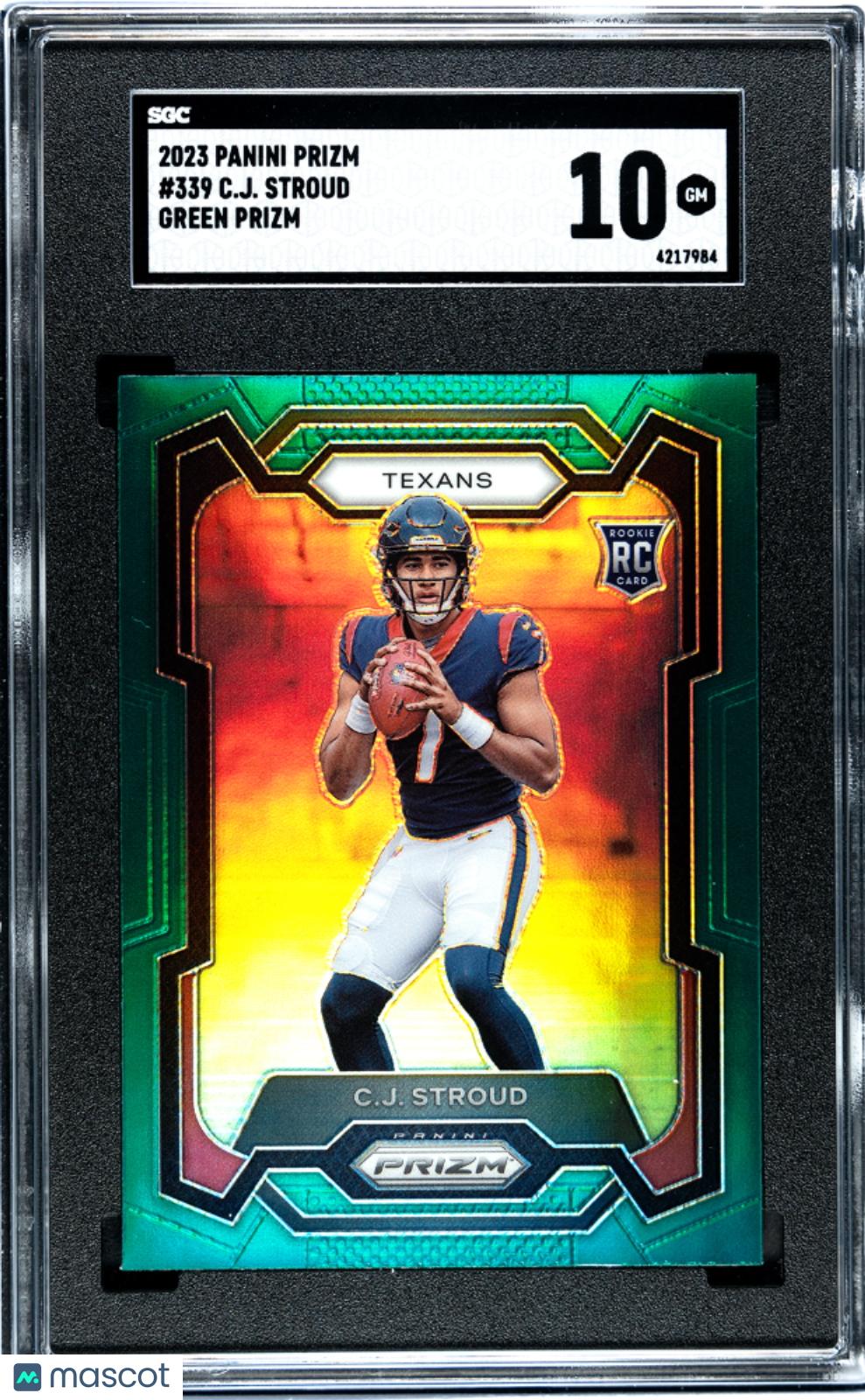 front-watermark-V2_9ec73c74-0aa7-4317-a04e-a3ccd86d1d6d 2023 Panini Prizm C.J. Stroud #339 Green RC SGC 10 - Image 1
