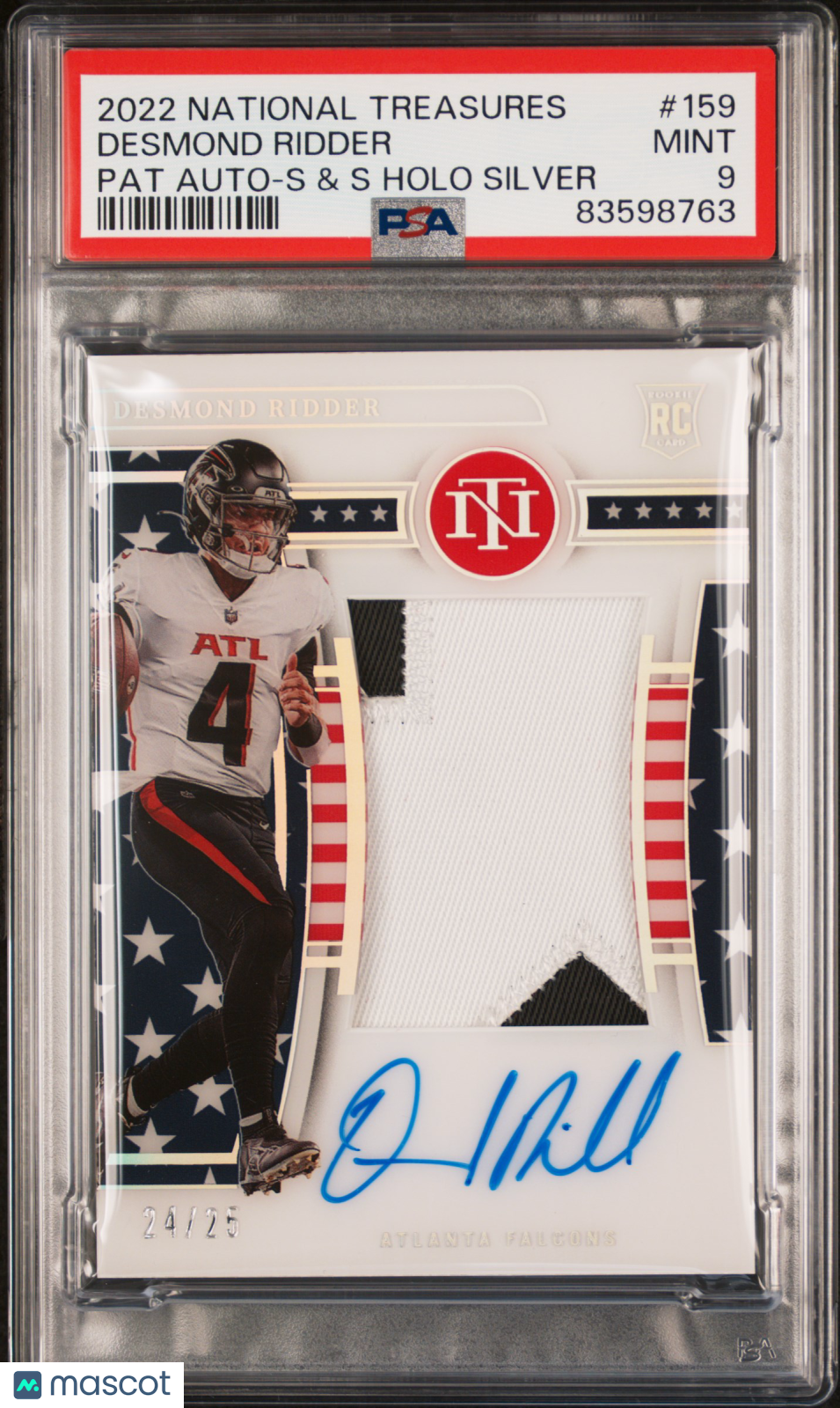 front-watermark-V2_aa0cc350-f9ff-4289-bee5-0364b46bcebd 2022 National Treasures Desmond Ridder PSA 9 Star & Striple Auto Patch Rookie - Image 1