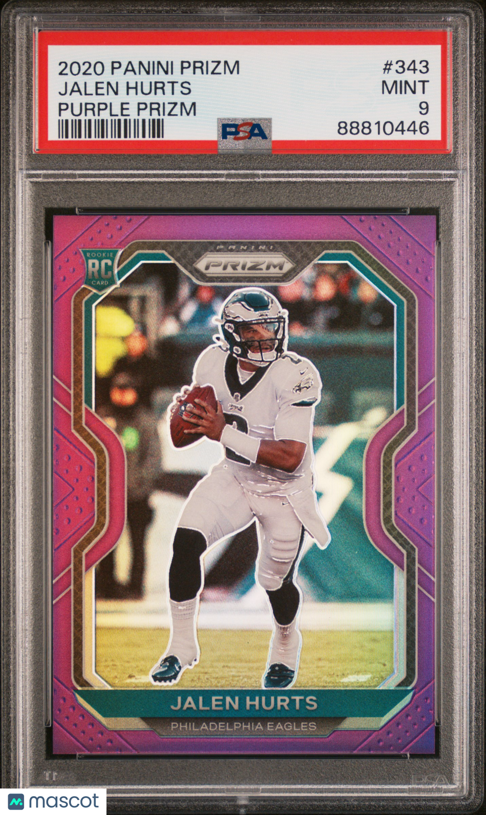 front-watermark-V2_ea577bf2-4a99-4777-8083-1c59844ac0cd 2020 Prizm Jalen Hurts Purple Rookie /125 PSA 9 - Image 1