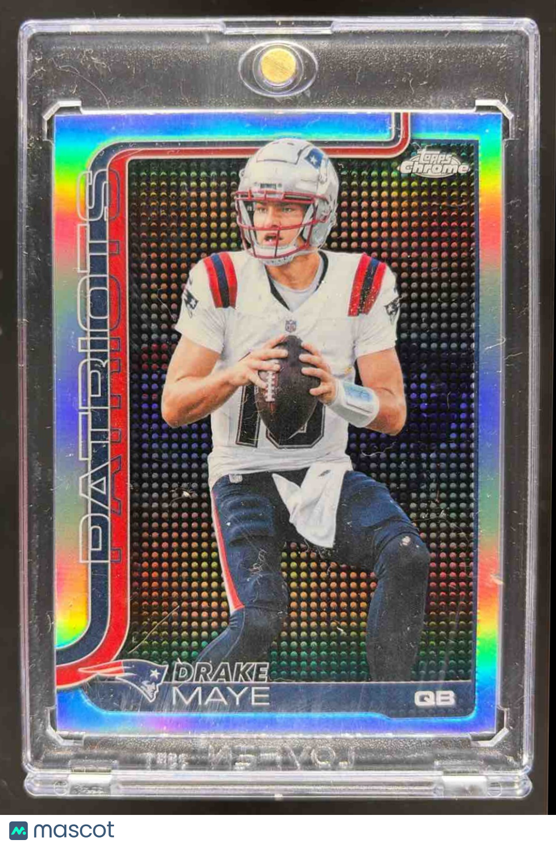 front-watermark-raw-V2_1e8ee60f-107c-4c2f-a5d6-588f03755ae2 2025 Topps Chrome Drake Maye #207 Lightboard Logo Variation Patriots - Image 1